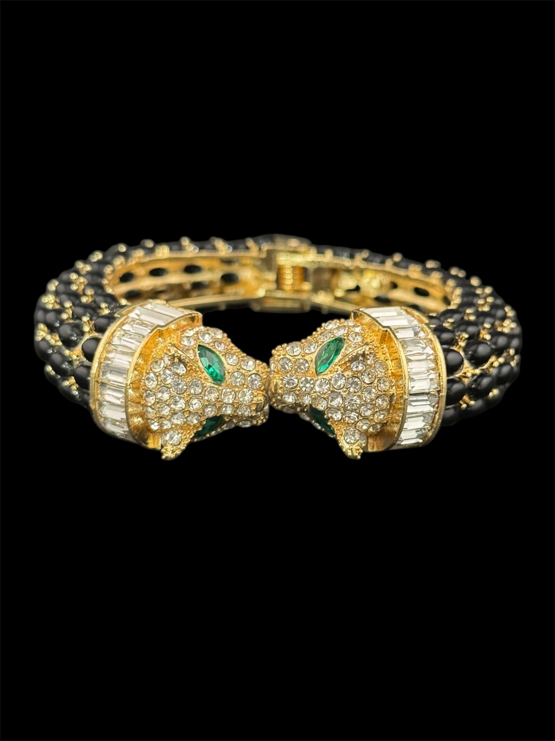Classic black and gold Crystal Leopard clamper Bangle Animal Bracelets