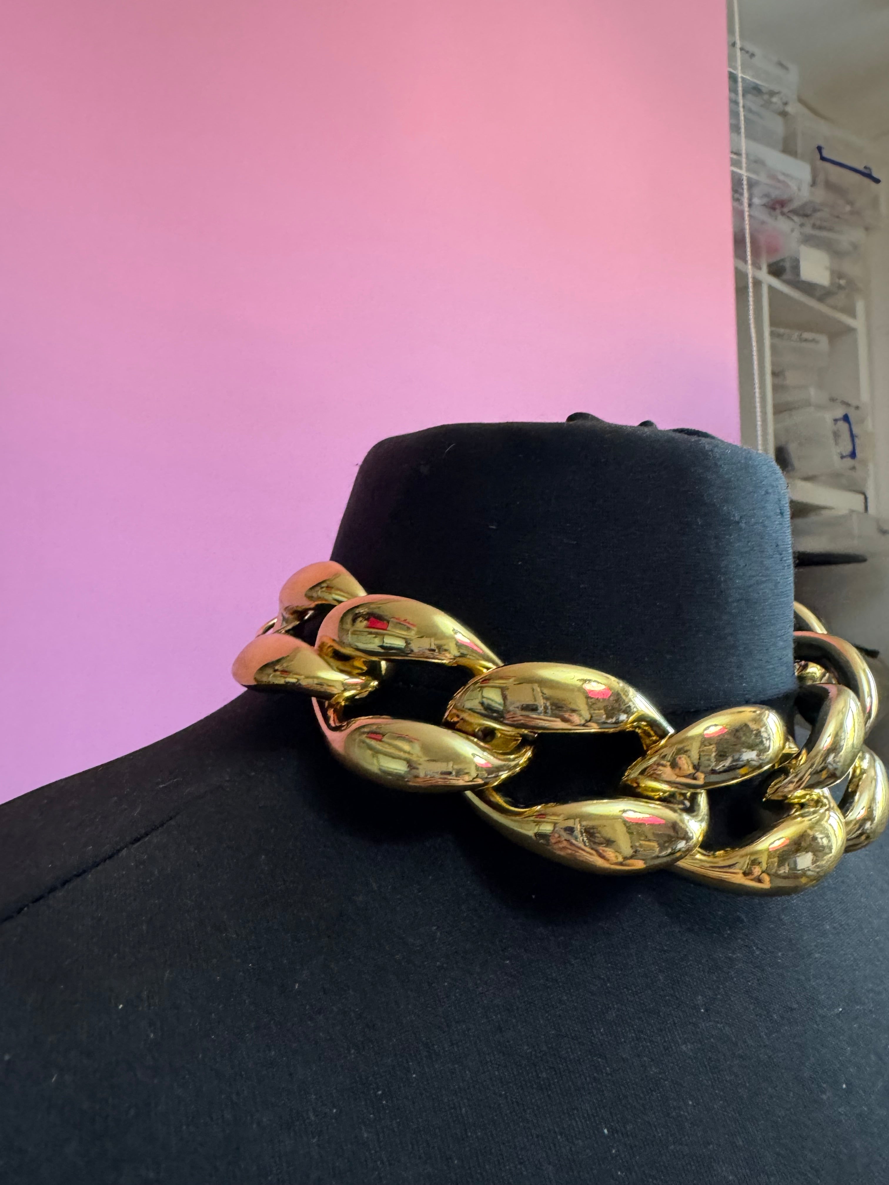 Chunky gold acrylic curb link choker necklace, oversized statement jewellery