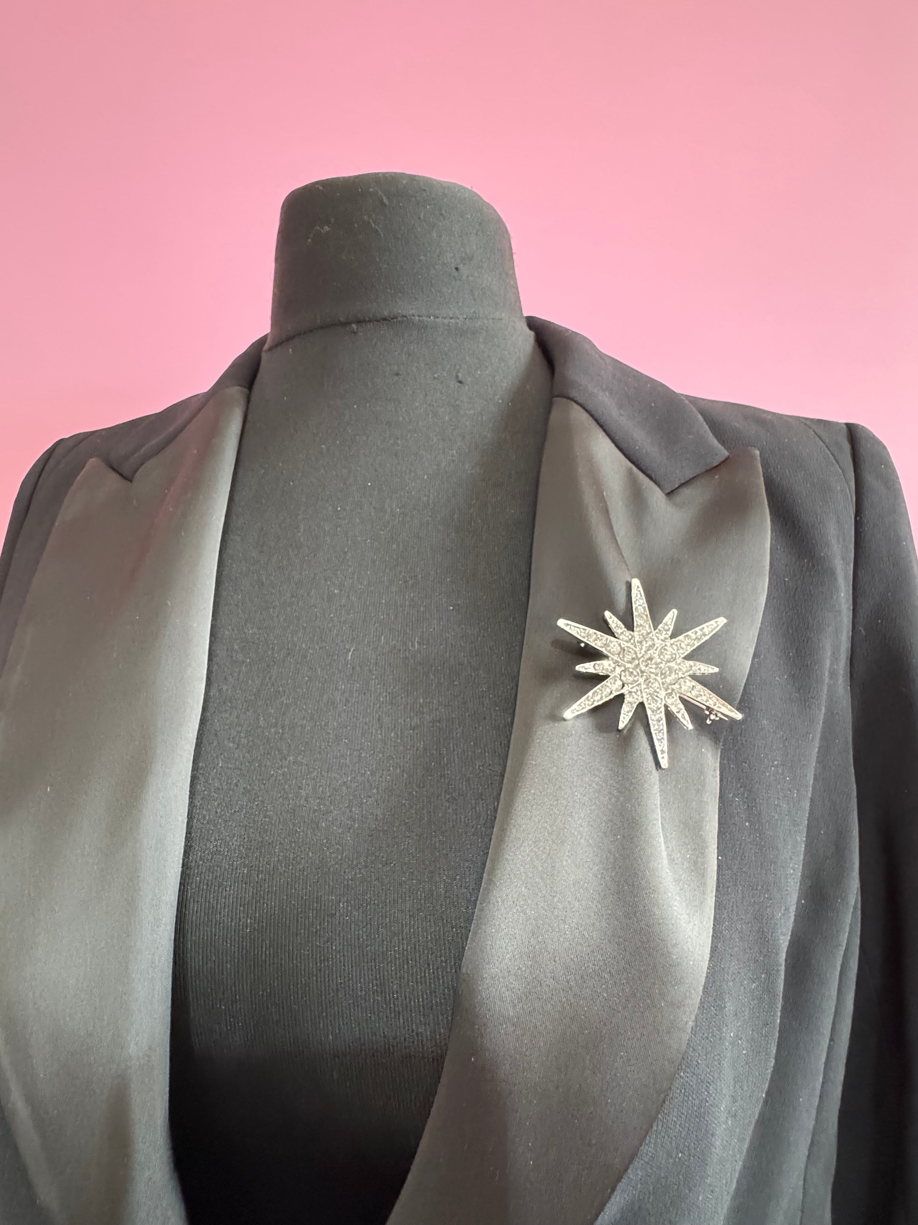 Large silver and clear diamanté combination star brooch and pendant