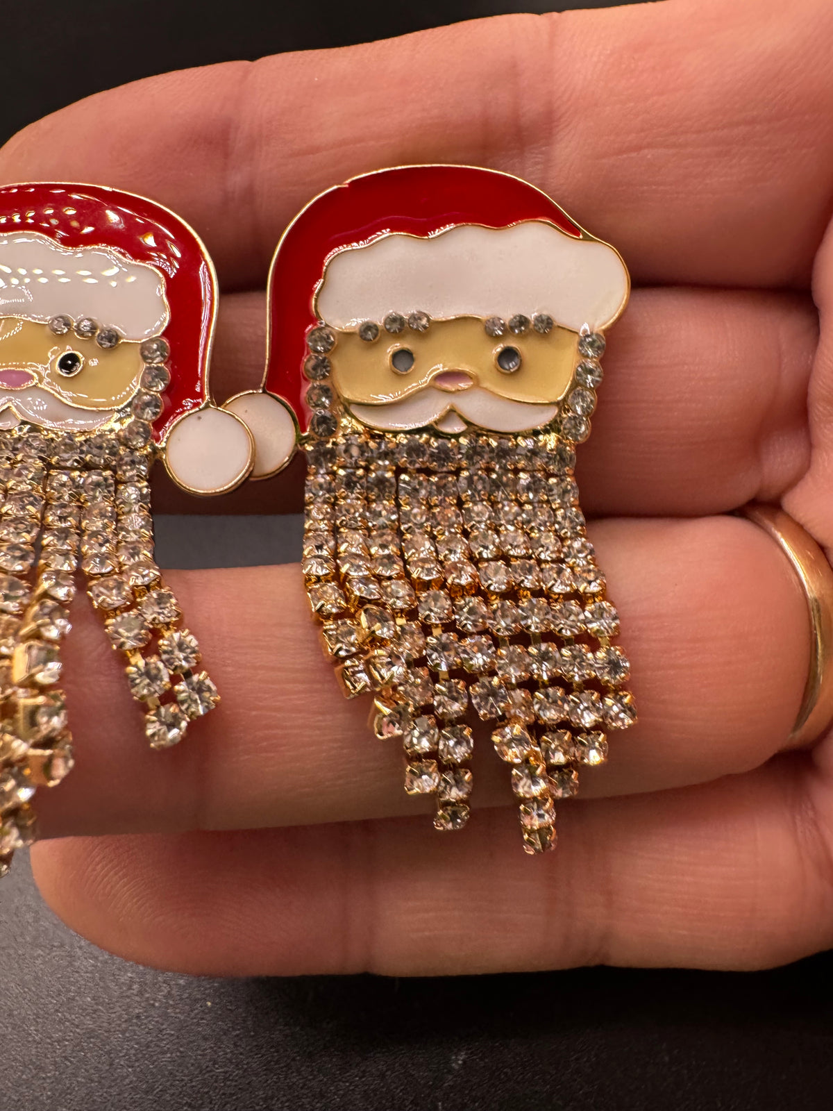 Sparkly rhinestone Father Christmas Santa Claus earrings