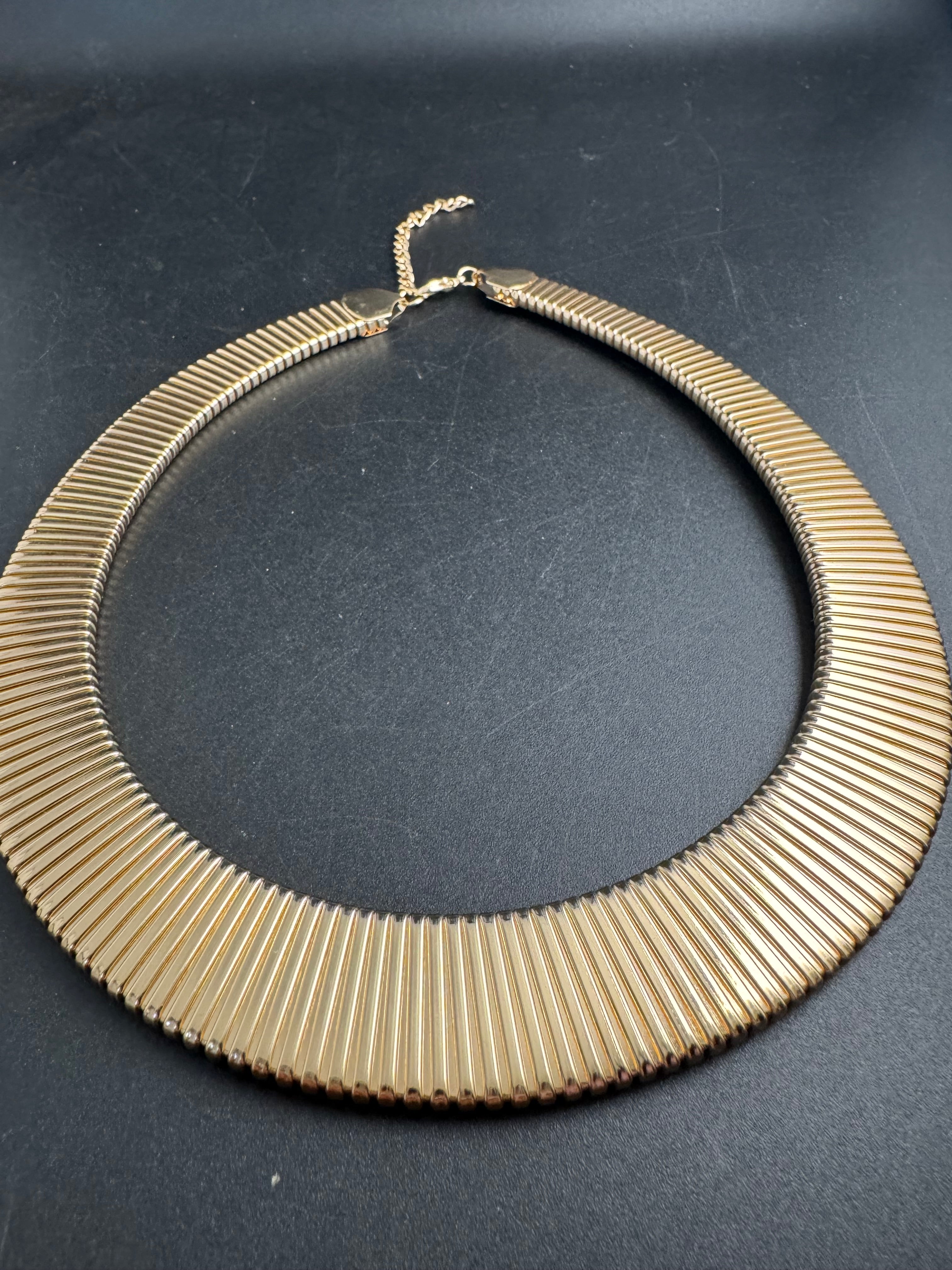 Gold wide omega choker necklace, classic fashion statement necklace