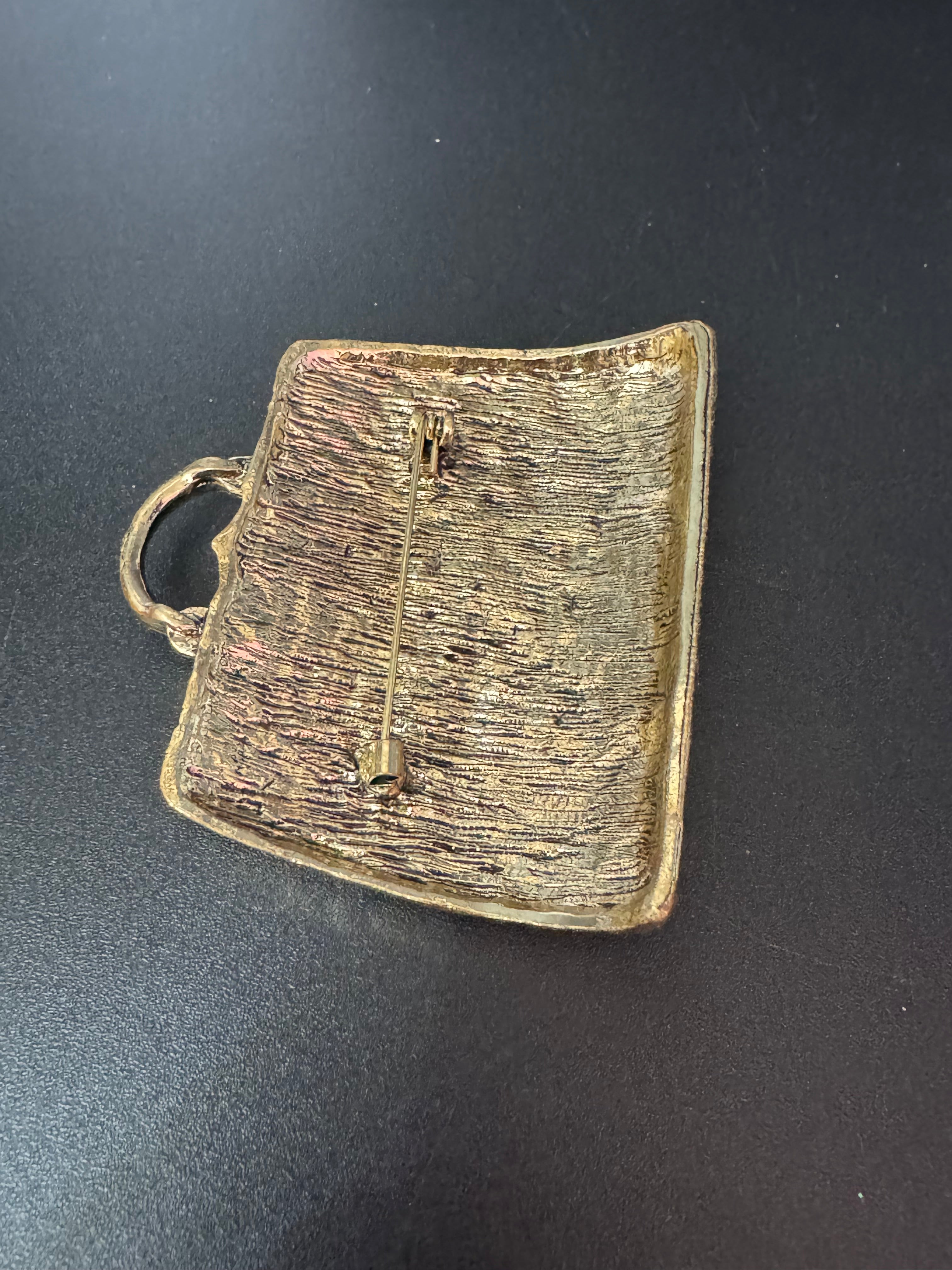 Oversized Novelty Crystal diamanté large handbag brooch gold tone
