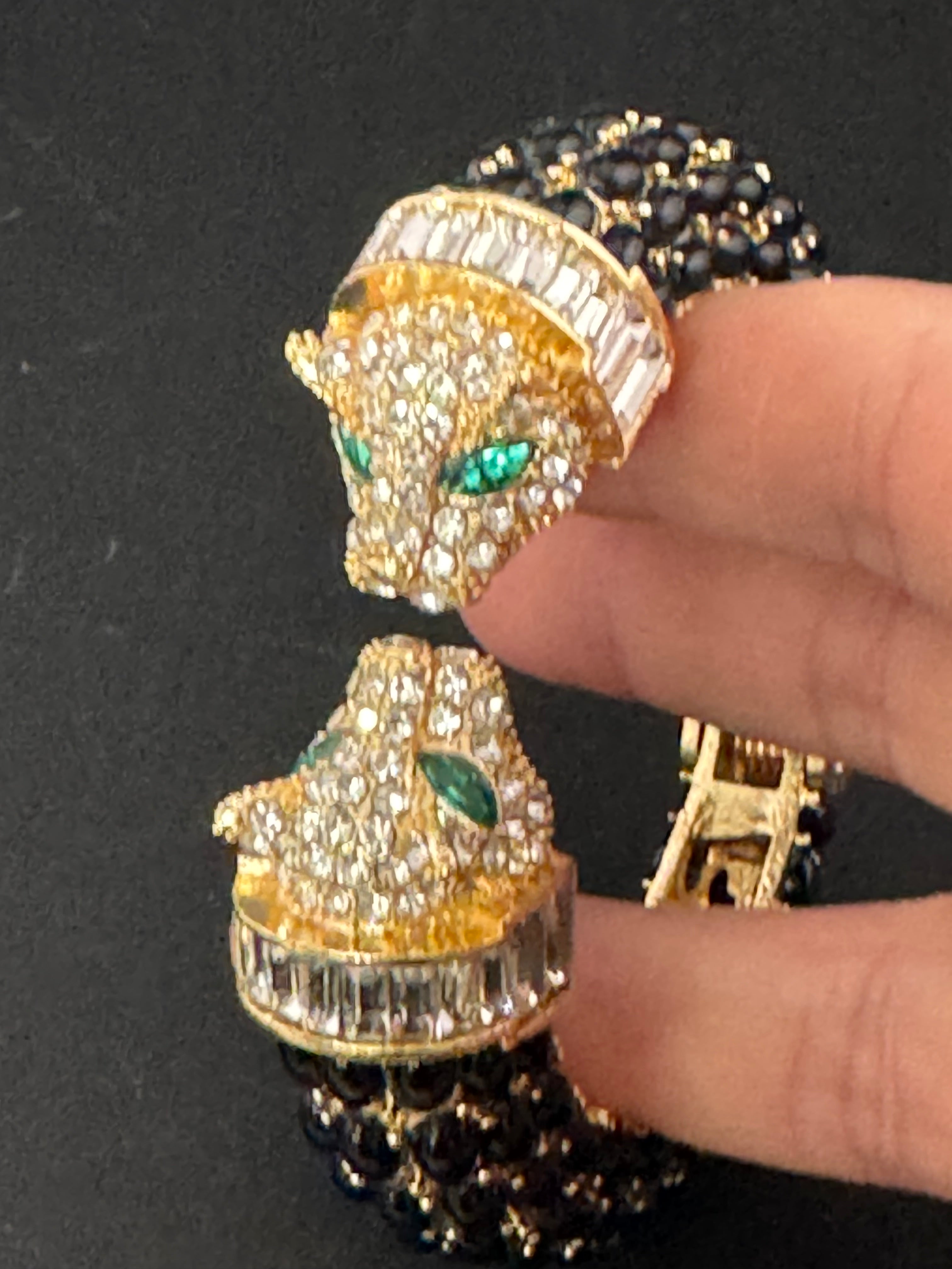 Classic black and gold Crystal Leopard clamper Bangle Animal Bracelets