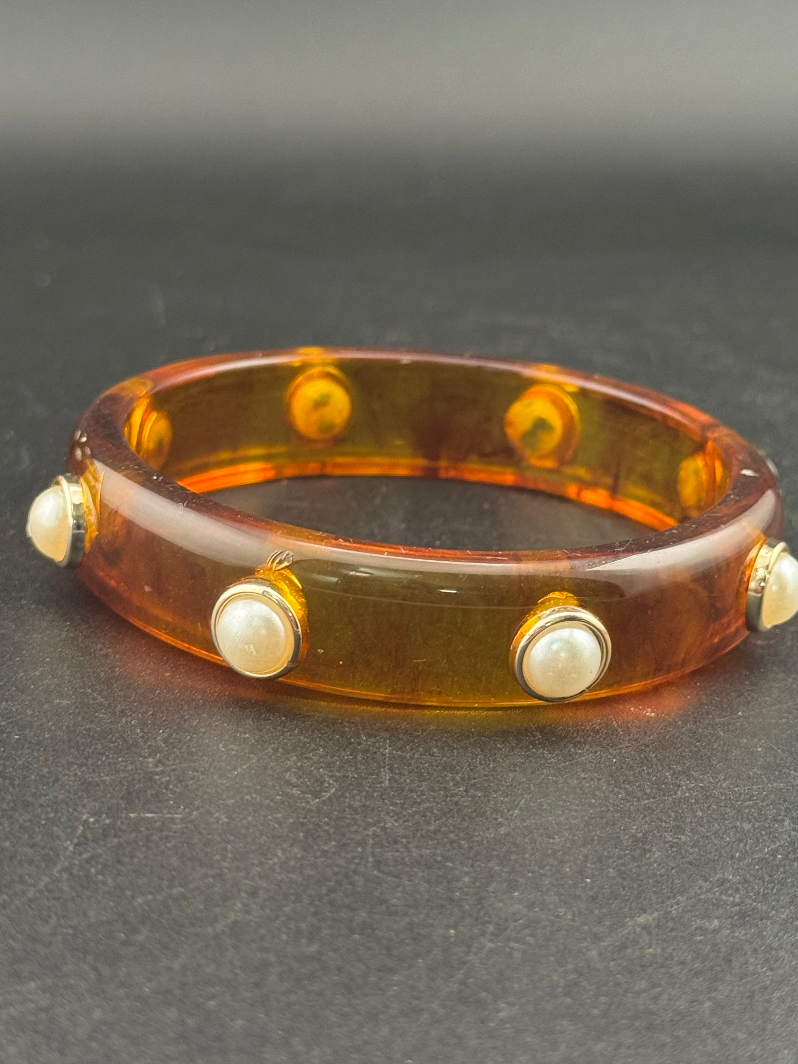 Faux tortoiseshell slim brown acrylic pearl plastic bangle bracelet