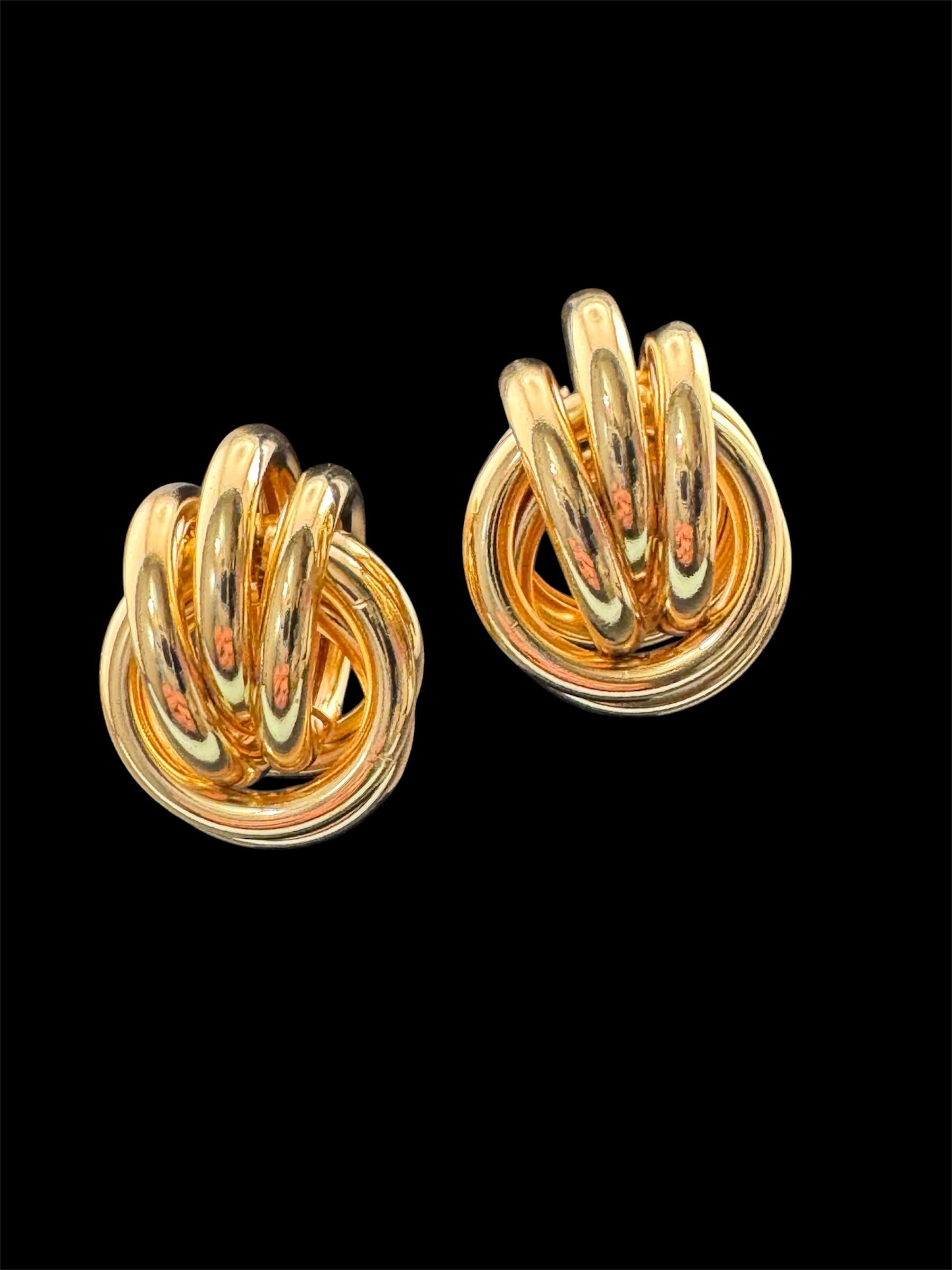 Gold tube double knot stud earrings