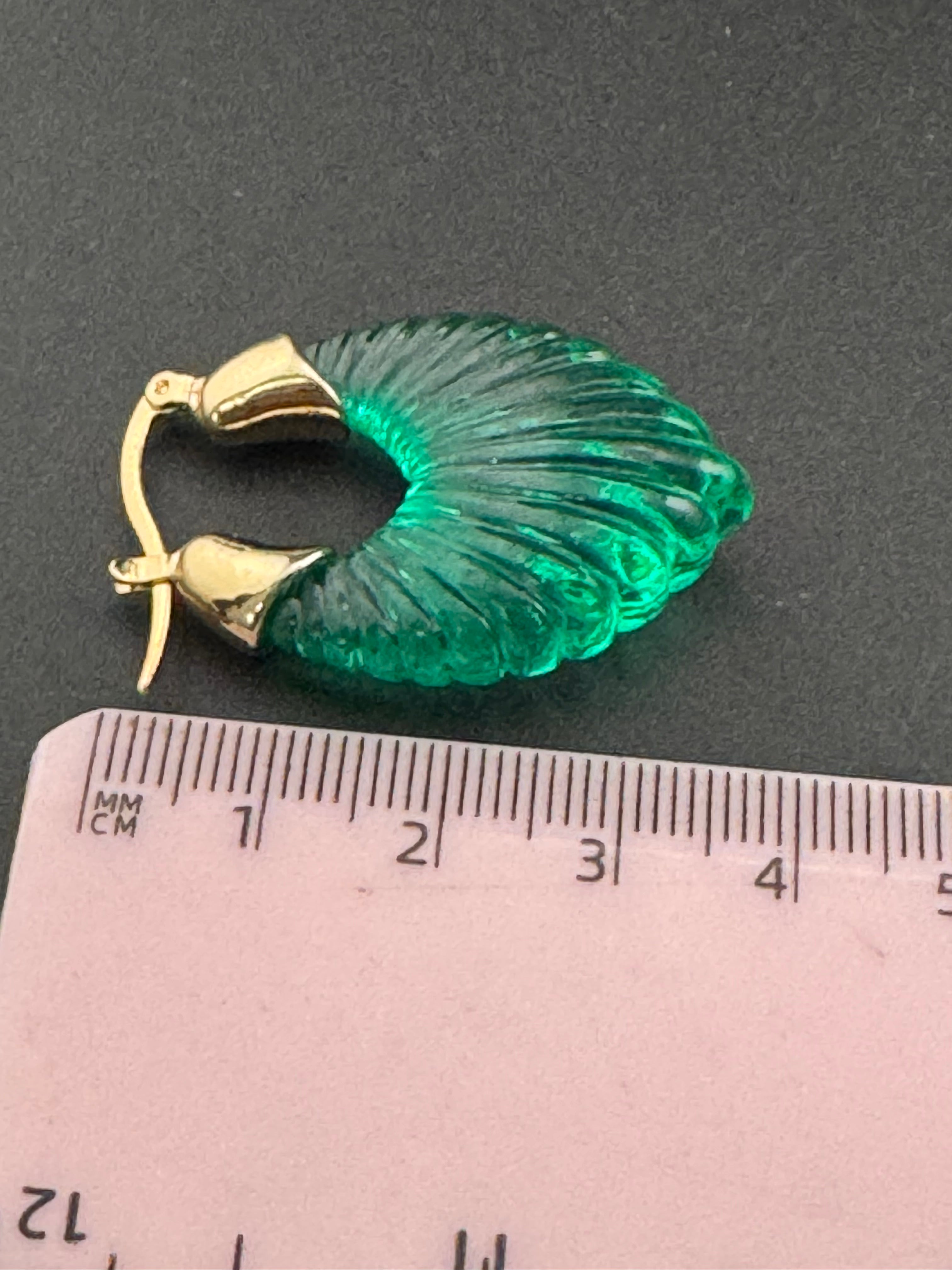Emerald green clear acrylic gold tone pierced drop earrings