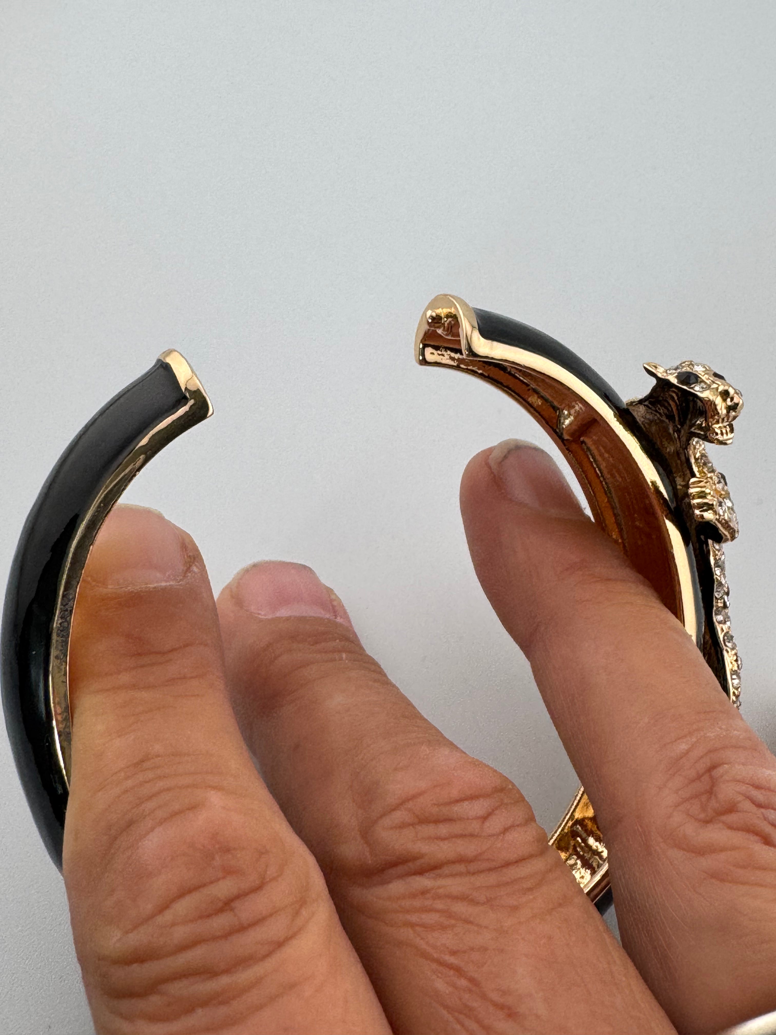 Classic black and clear Crystal black enamel Leopard clamper Bangle Animal big cat Bracelets