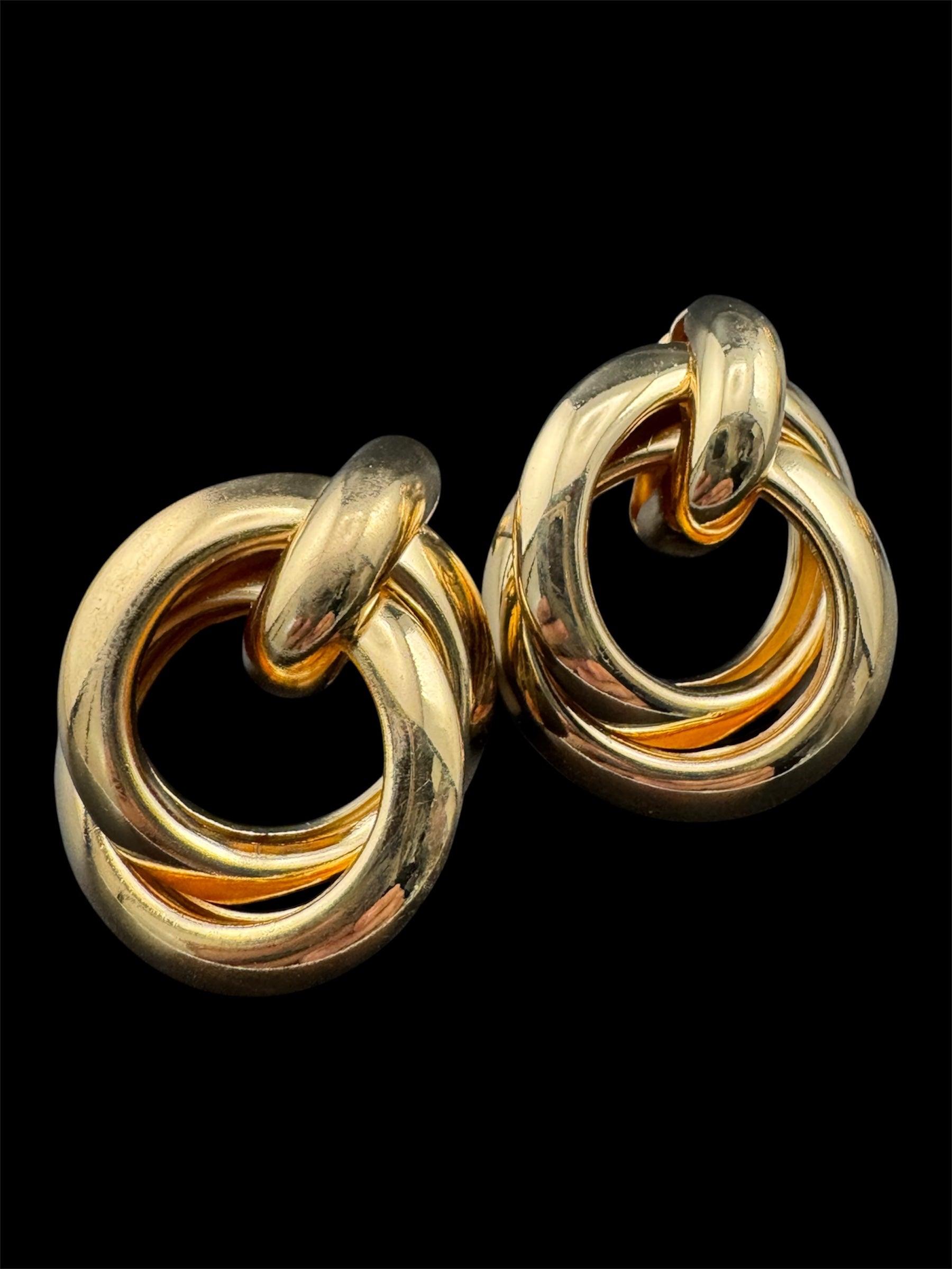 Gold tube door knocker knot stud earrings