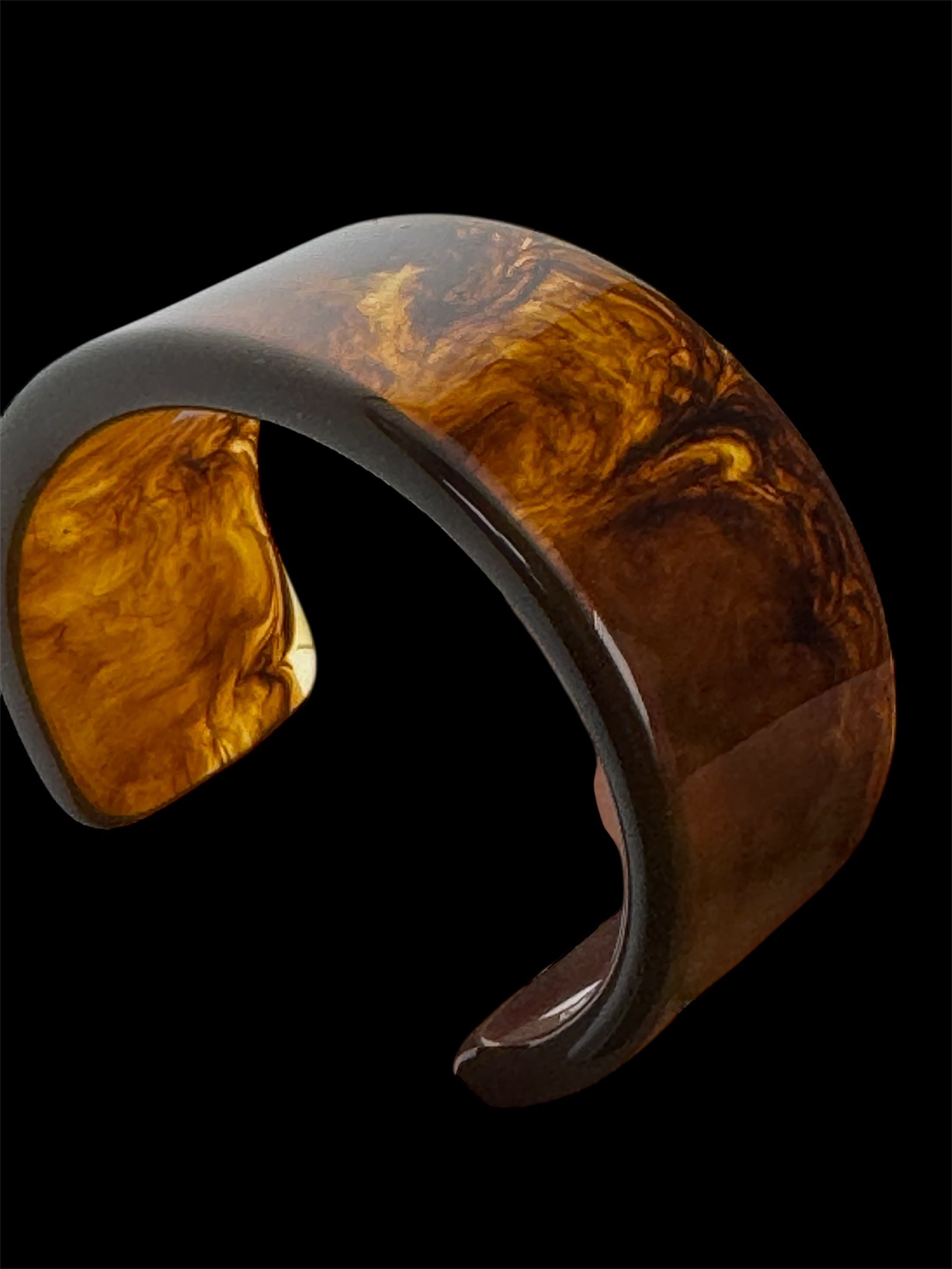 Wide acrylic brown faux tortoiseshell open cuff bangle bracelet