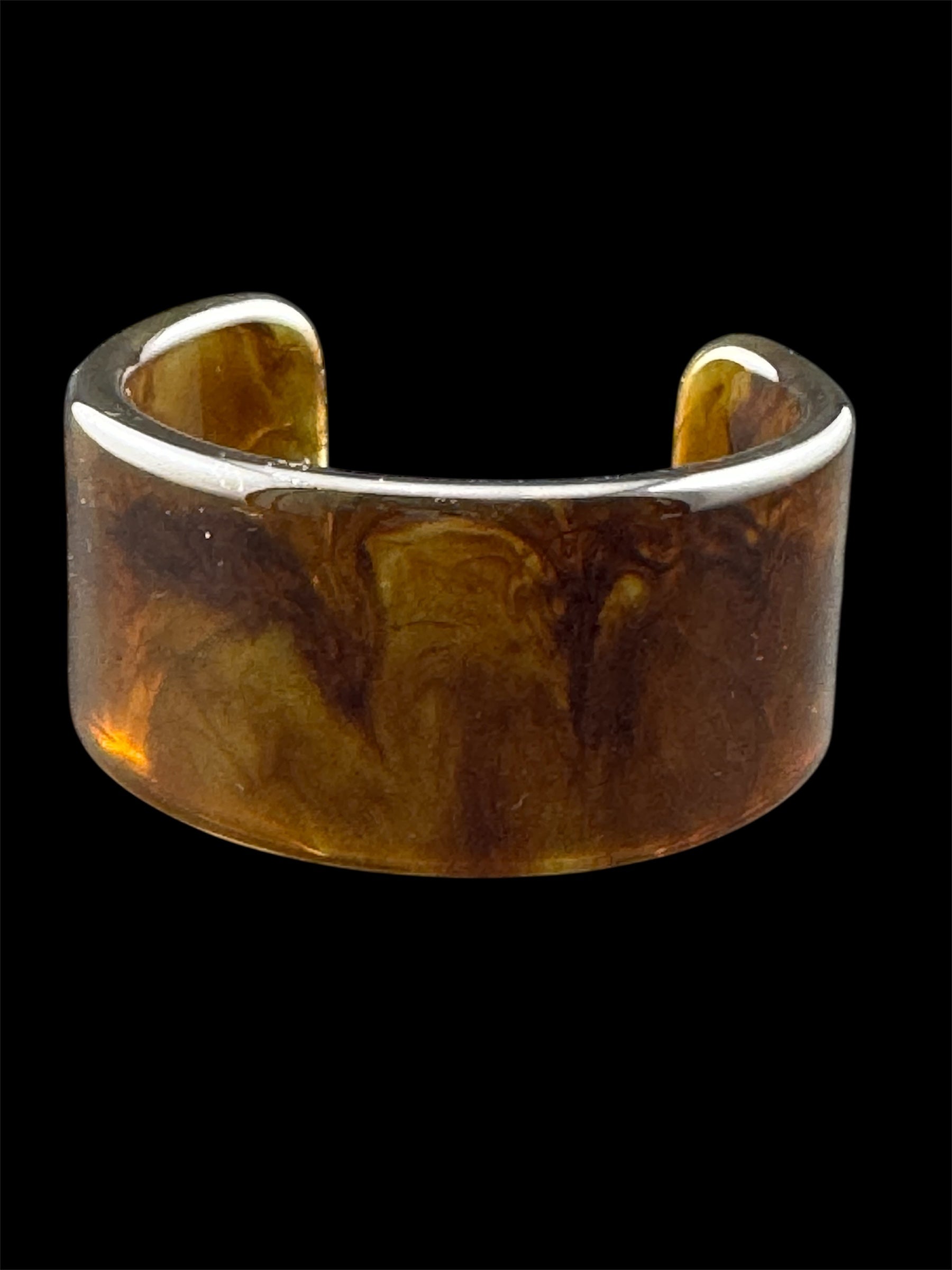 Wide acrylic brown faux tortoiseshell open cuff bangle bracelet