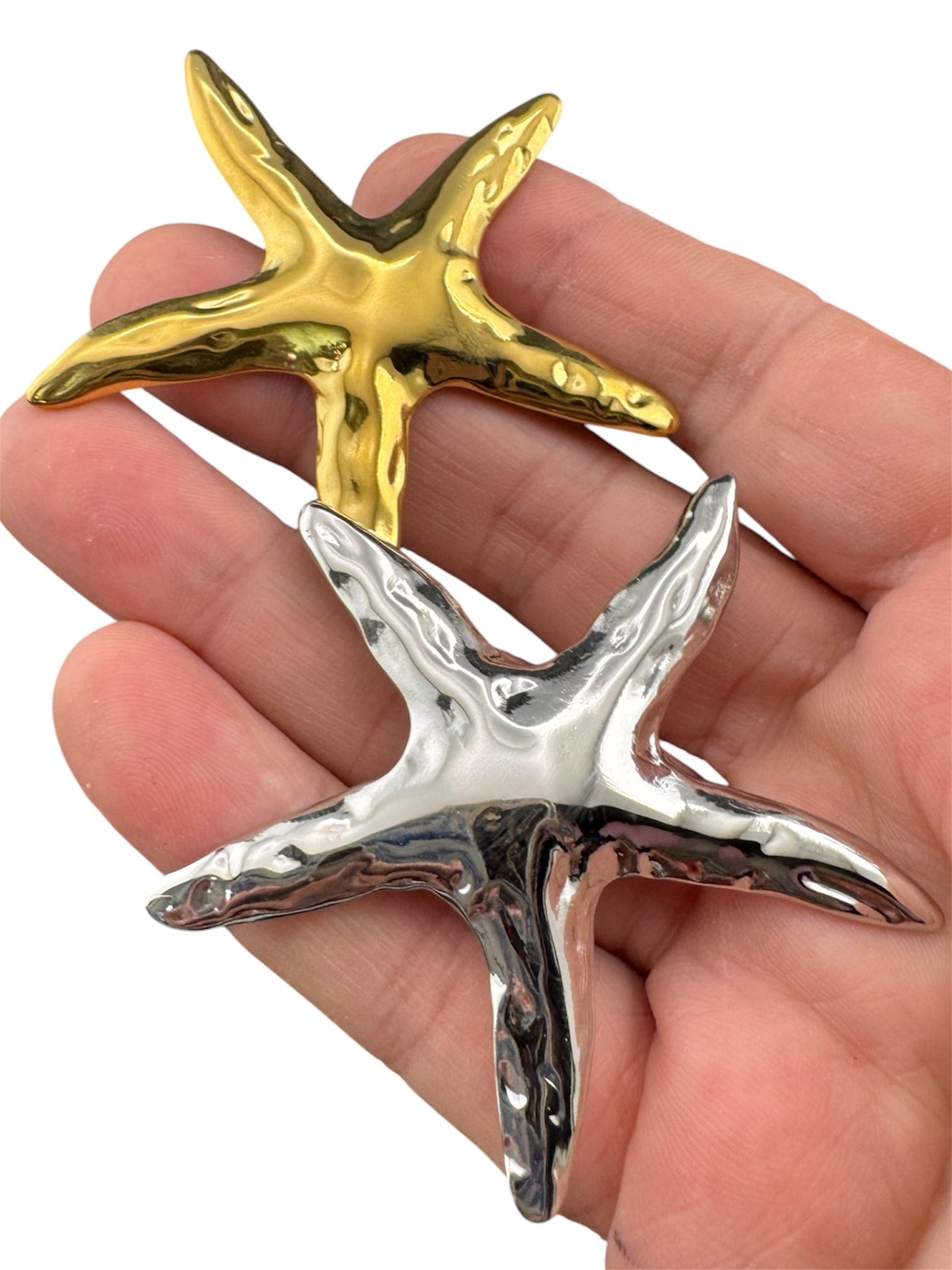 Big starfish brooch in gold or silver, nautical jewellery