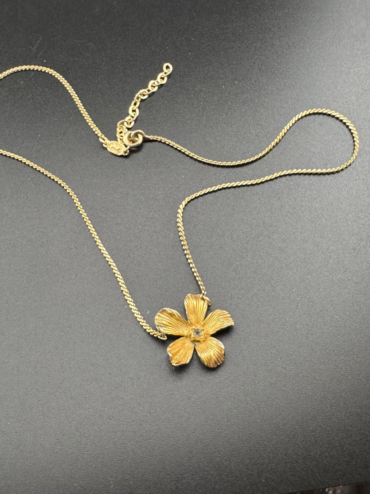Grosse Flower Necklace, Gold Plated Rhinestone Pendant, 39-43 Cm