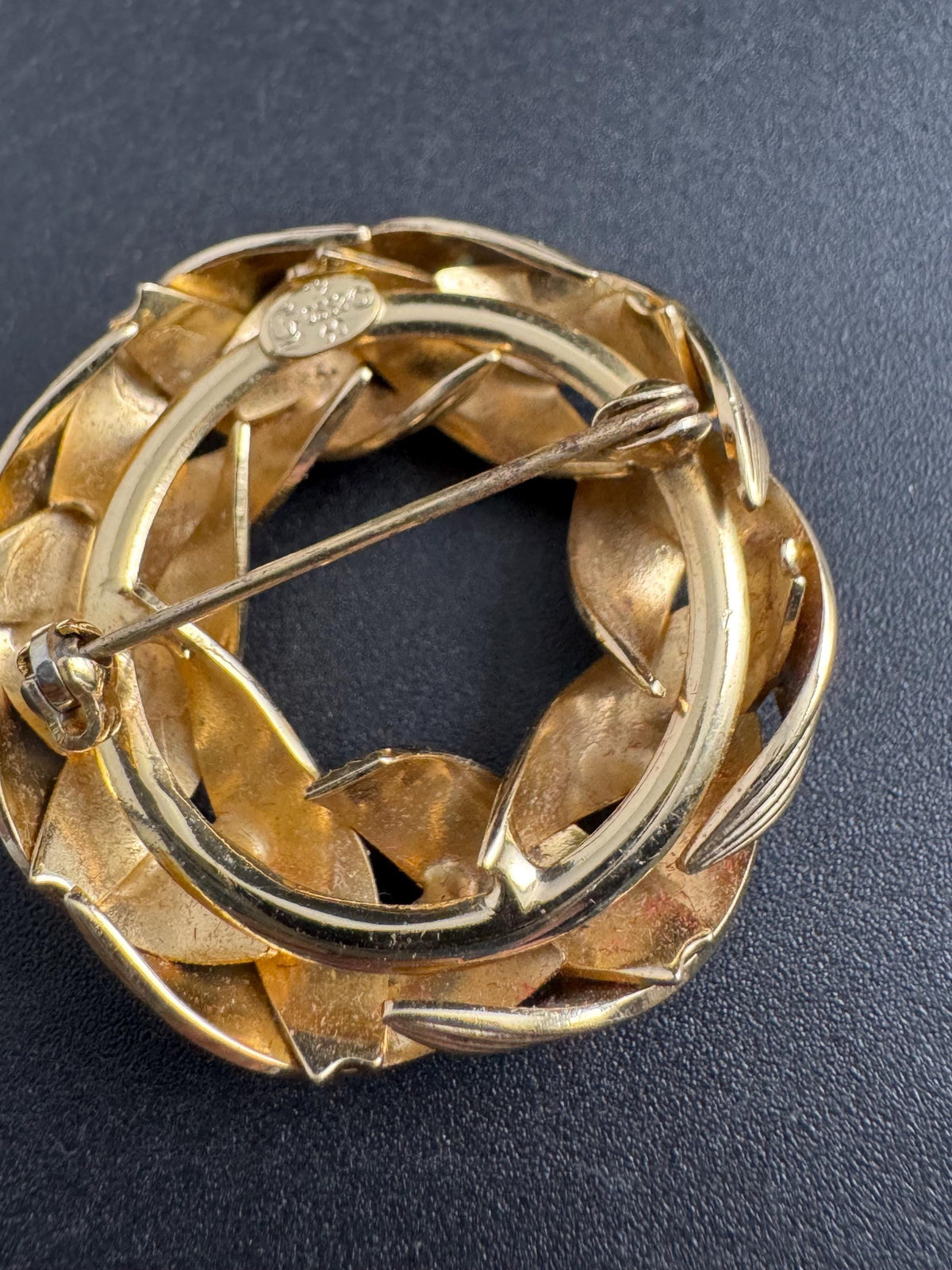 Grosse Signed Brooch, Turquoise Wreath Pin, Midcentury Gold Halo