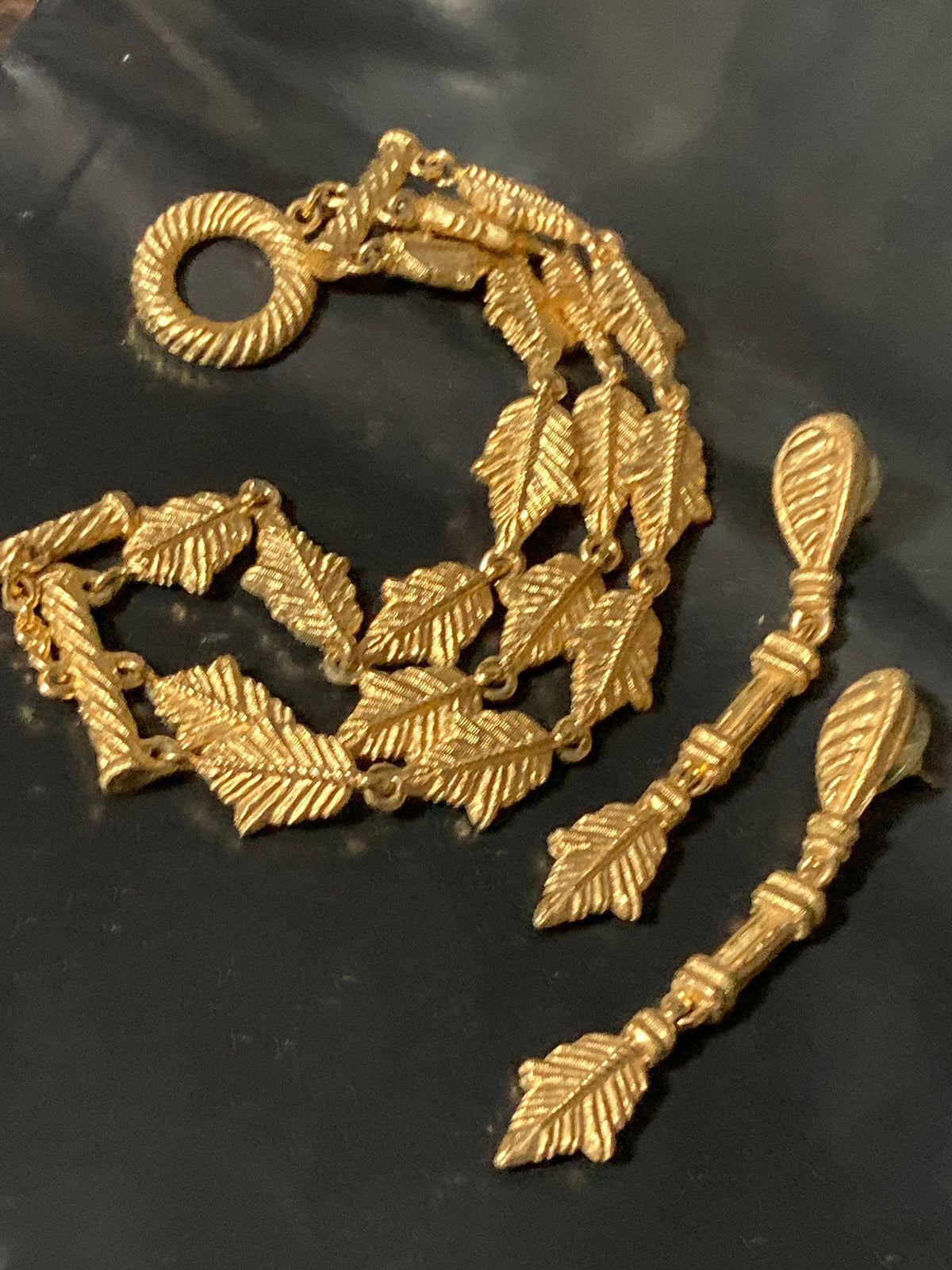 Vintage Givenchy Jewellery Set, Leaf Bracelet, Pierced Drops