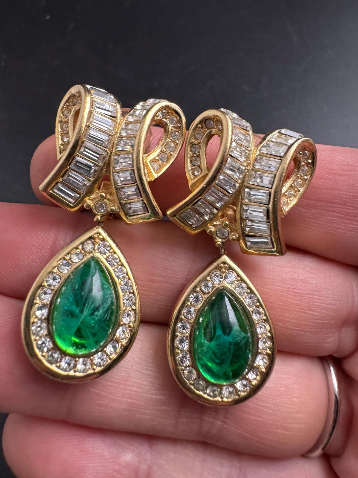 Grosse Dior Earrings, Green Gripoix Clip-Ons, Vintage Statement