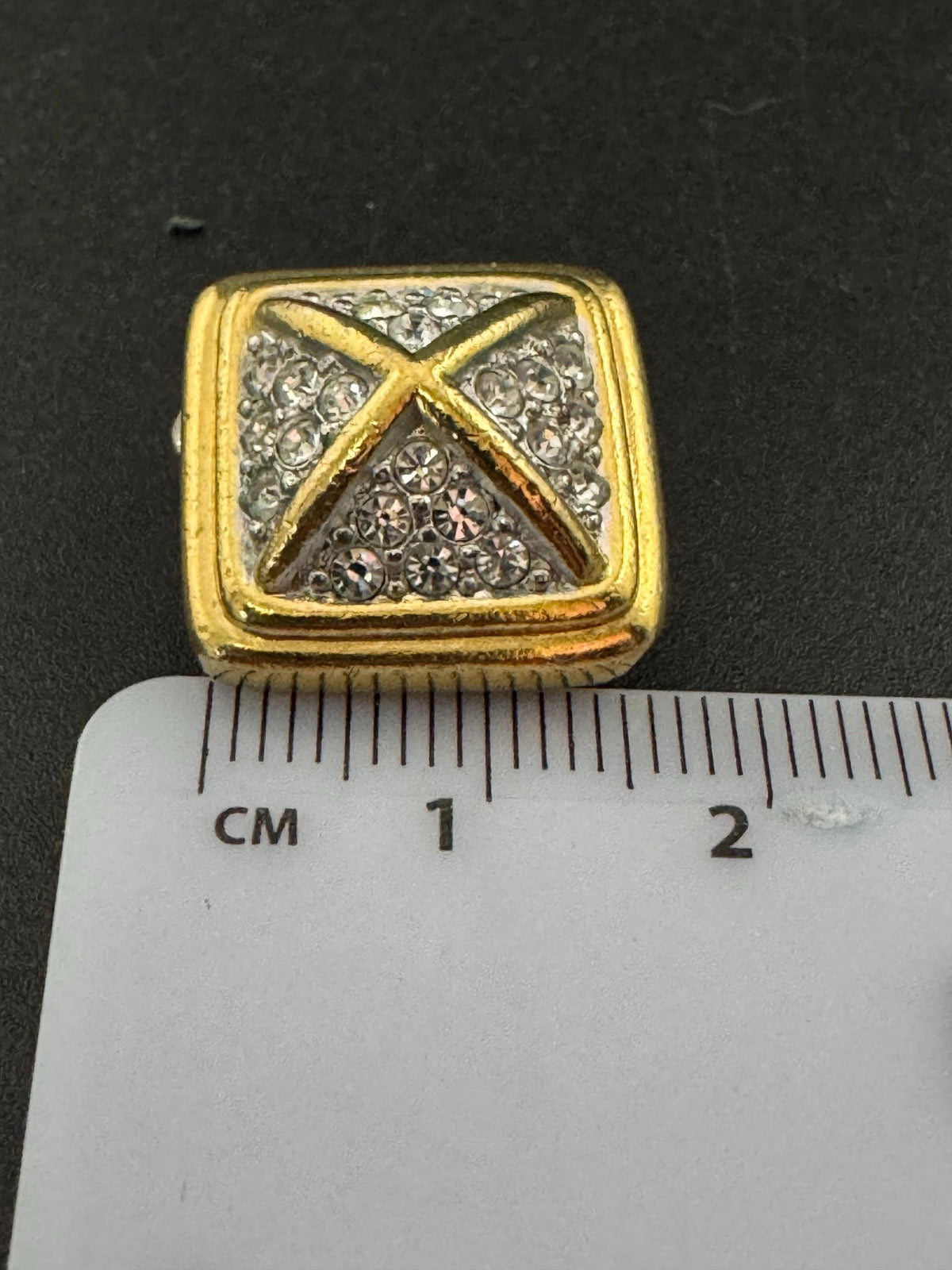 Grosse Vintage Clip Earrings Signed Square Rhinestone, Gold 17Mm