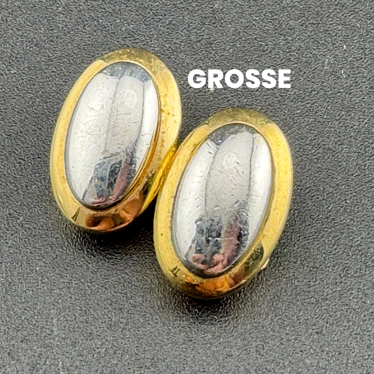 Vintage Grosse Earrings, Clip On Oval, Gold Silver Plated, 1.5 Cm