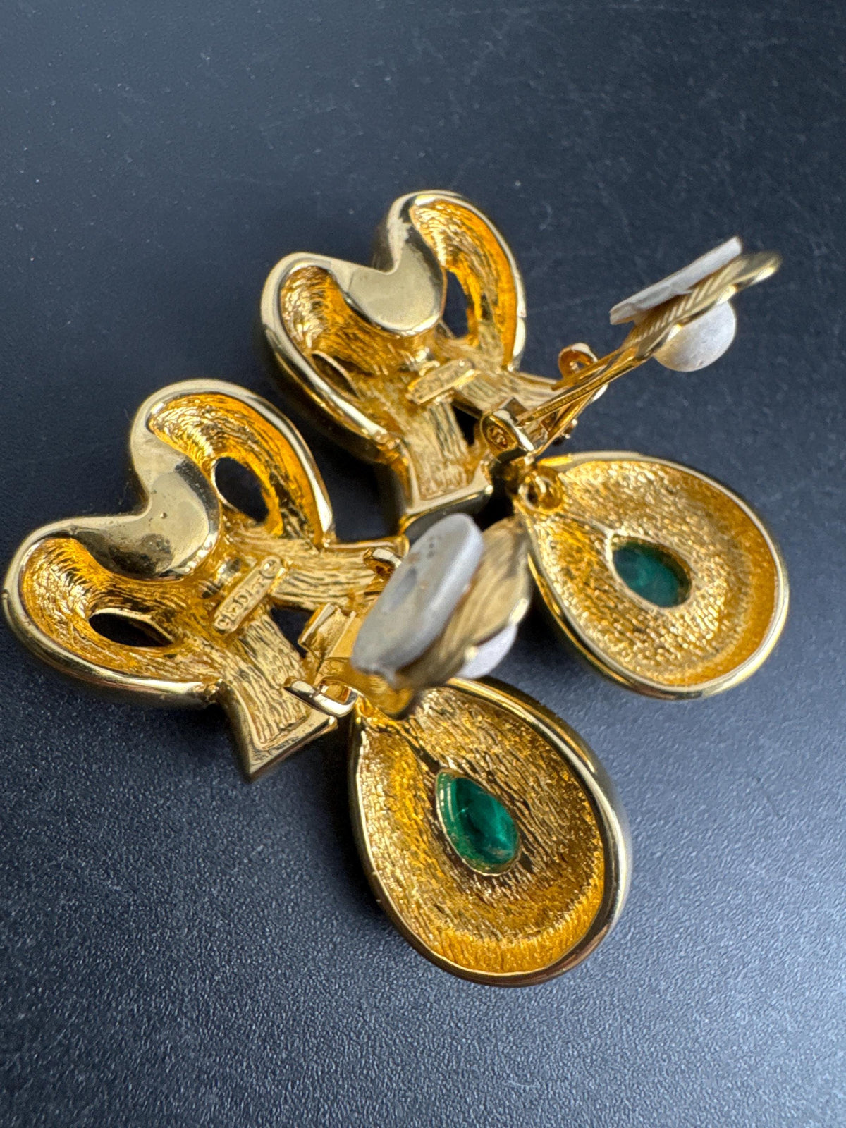Vintage Dior Clip Earrings, Green Gripoix, Gold Tone, Signed Dior