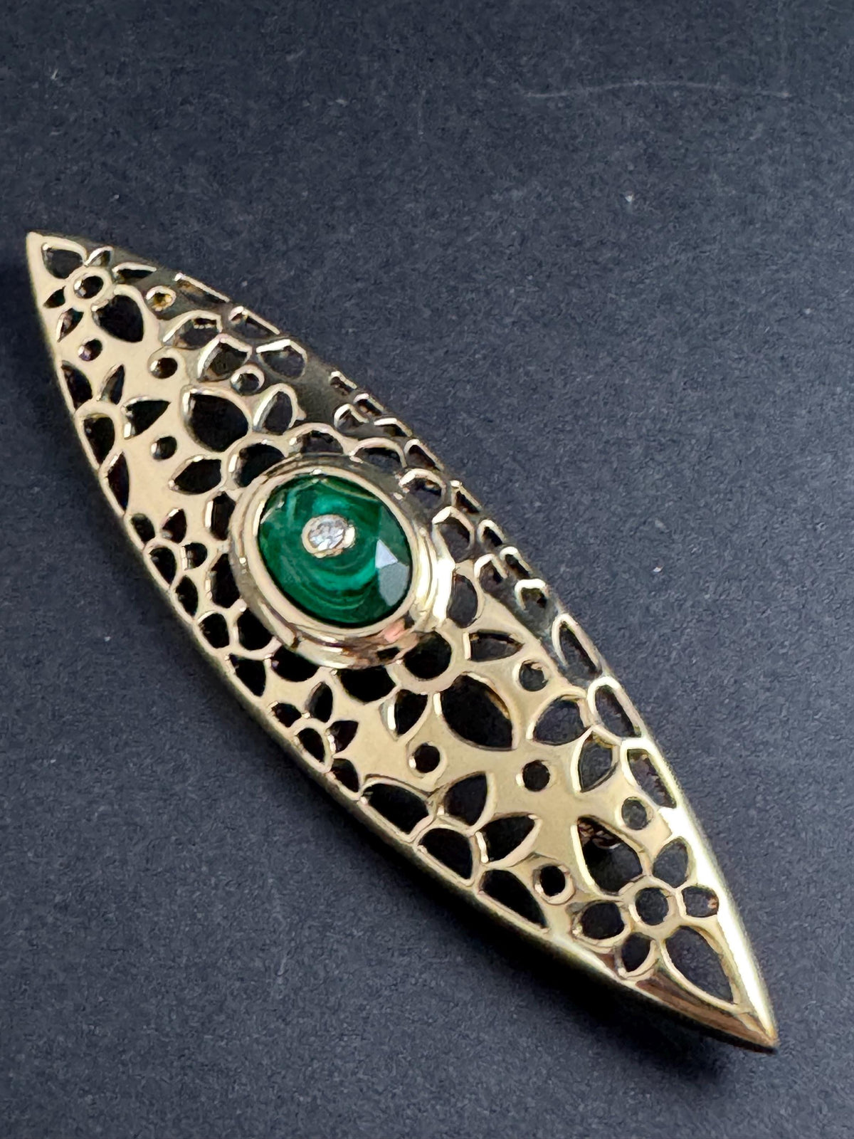 Vintage Grosse Brooch, 1980s Green Rhinestone German Designer Pin