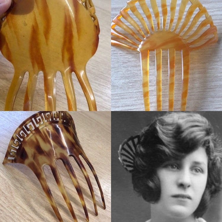 Mantilla Comb Brown Faux Tortoiseshell Celluloid Cut out work Hair Slides Peineta