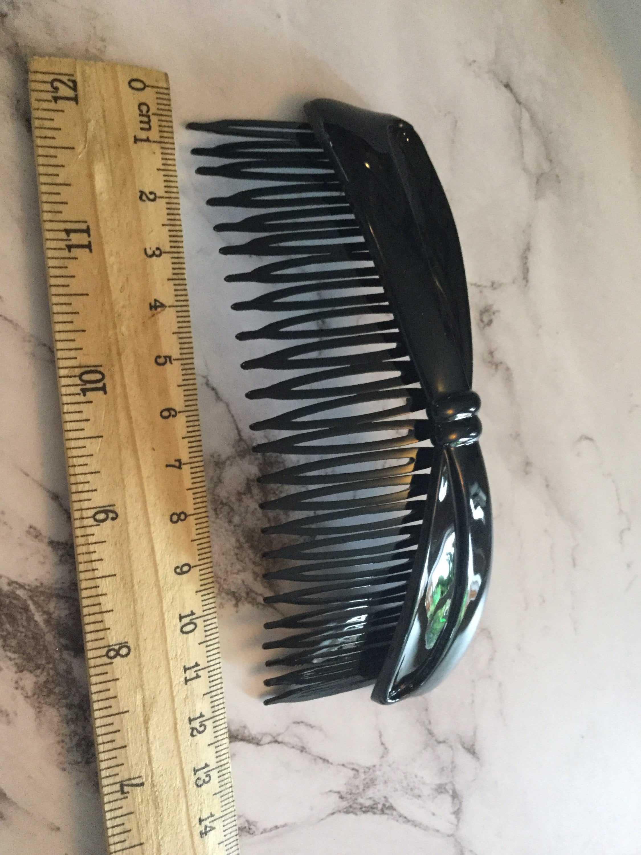 Vintage wide 11.5cm black big bow plastic hair slide comb