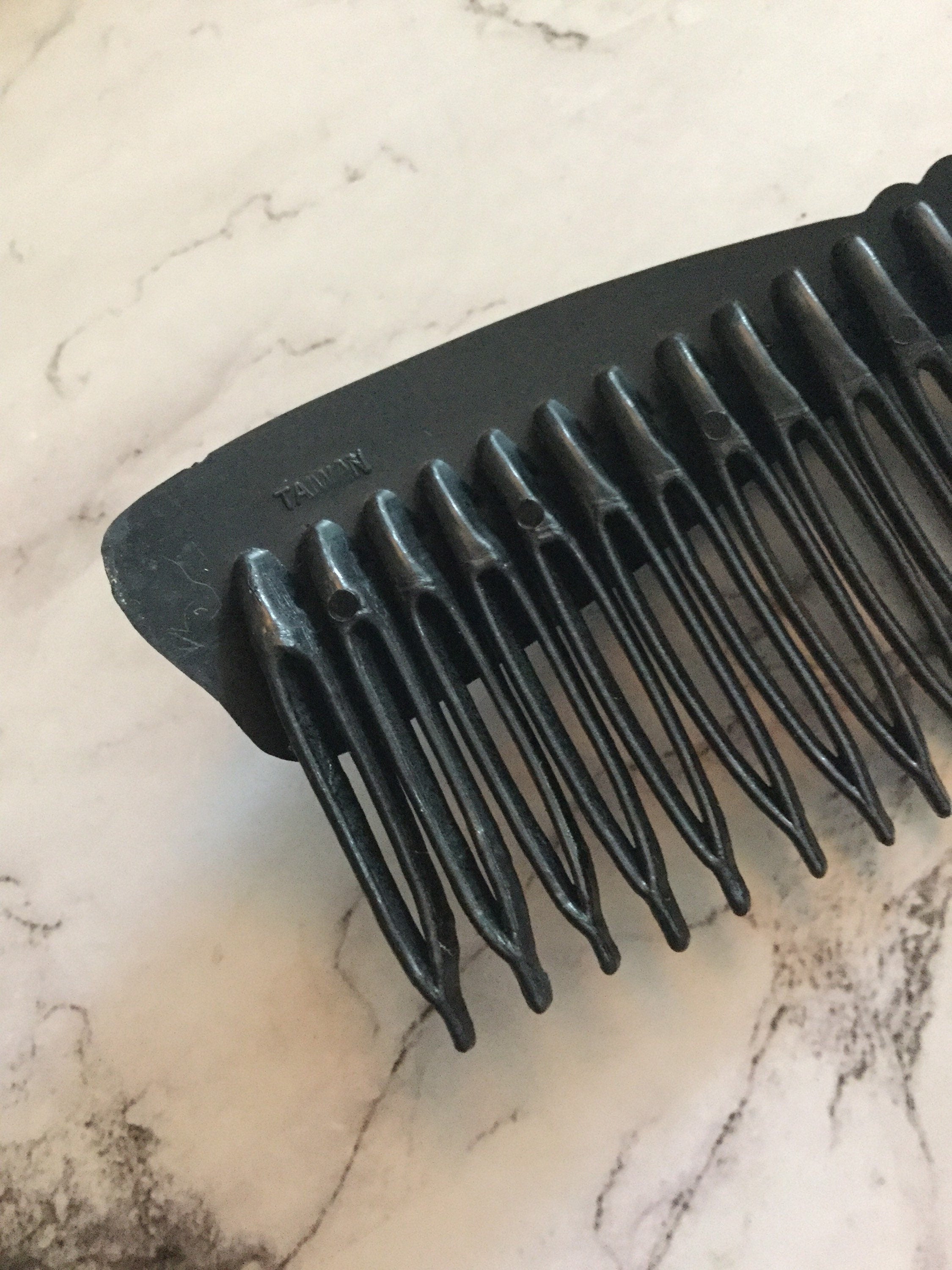 Vintage wide 11.5cm black big bow plastic hair slide comb