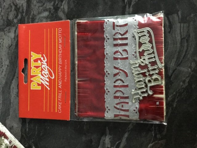 Vintage Red Silver Cake Frill and Happy Birthday Topper Set