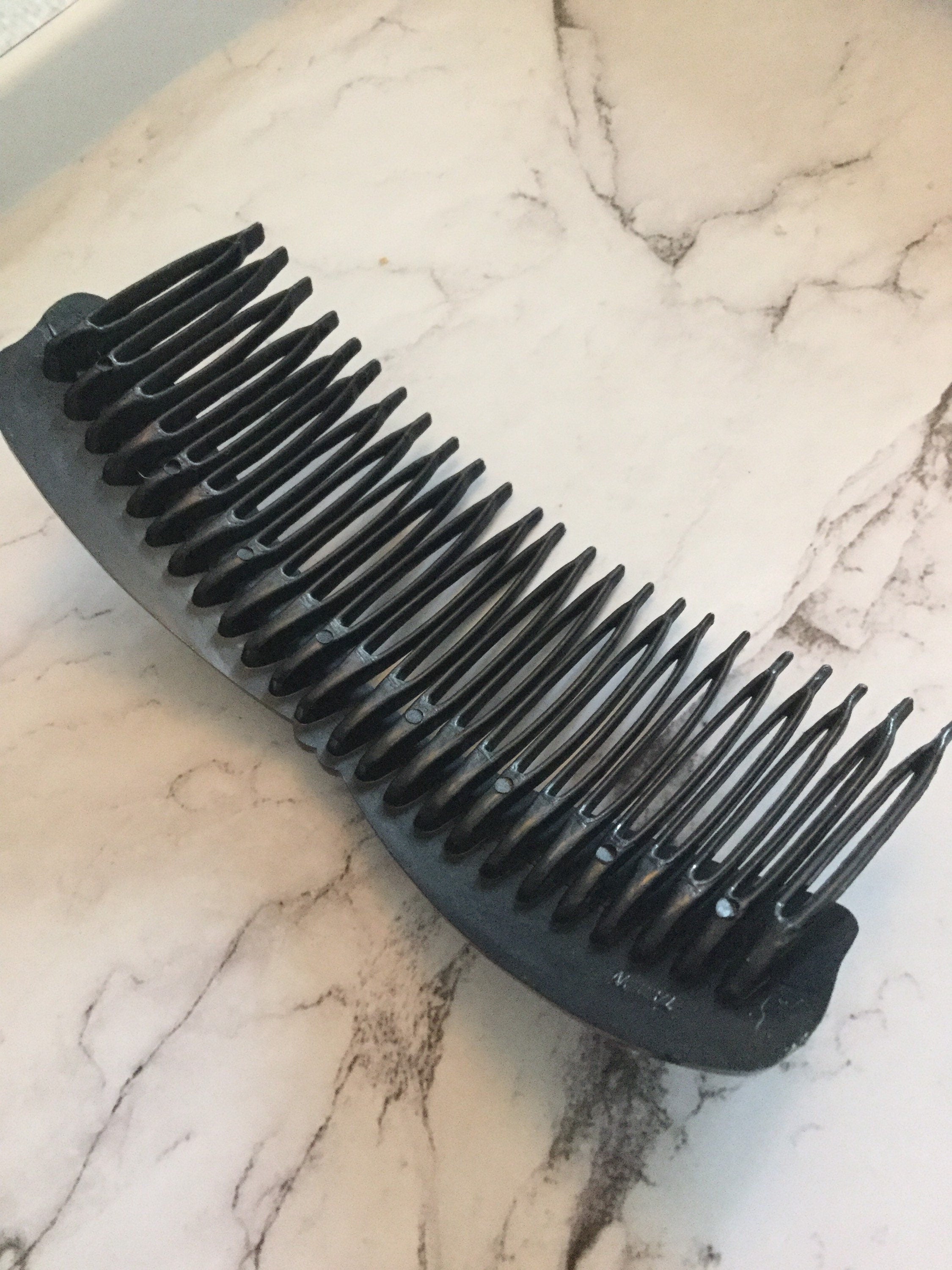 Vintage wide 11.5cm black big bow plastic hair slide comb