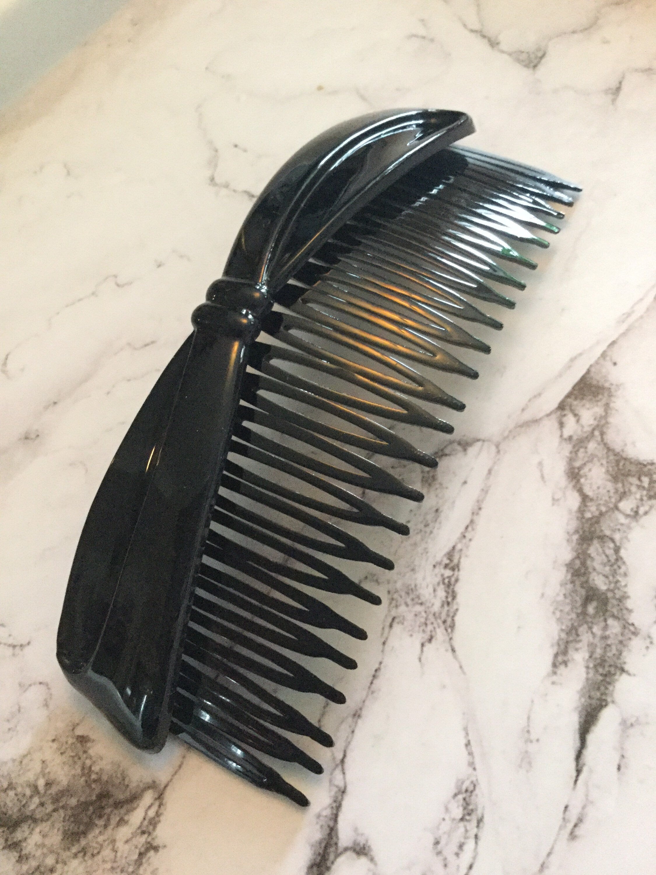 Vintage wide 11.5cm black big bow plastic hair slide comb