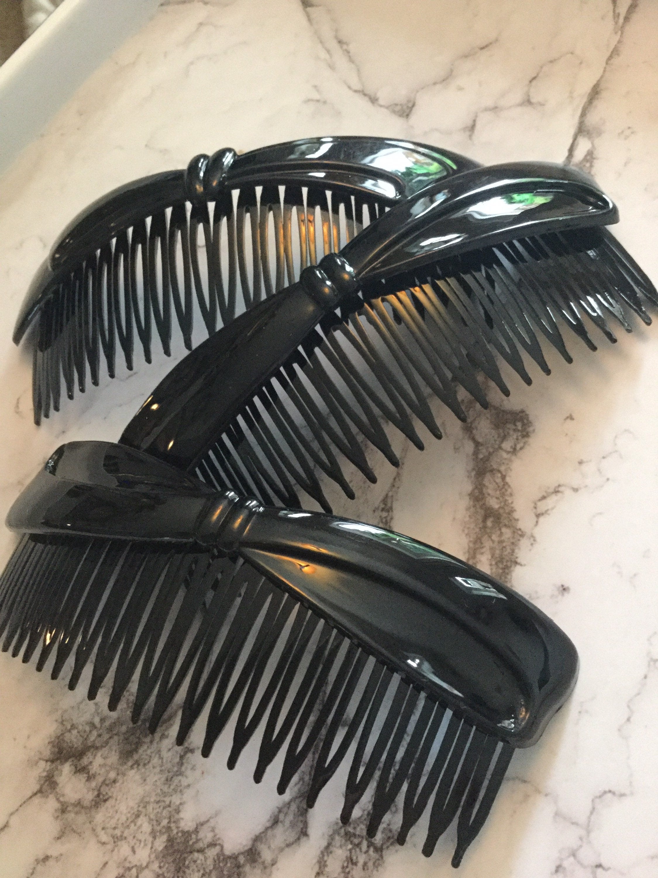 Vintage wide 11.5cm black big bow plastic hair slide comb