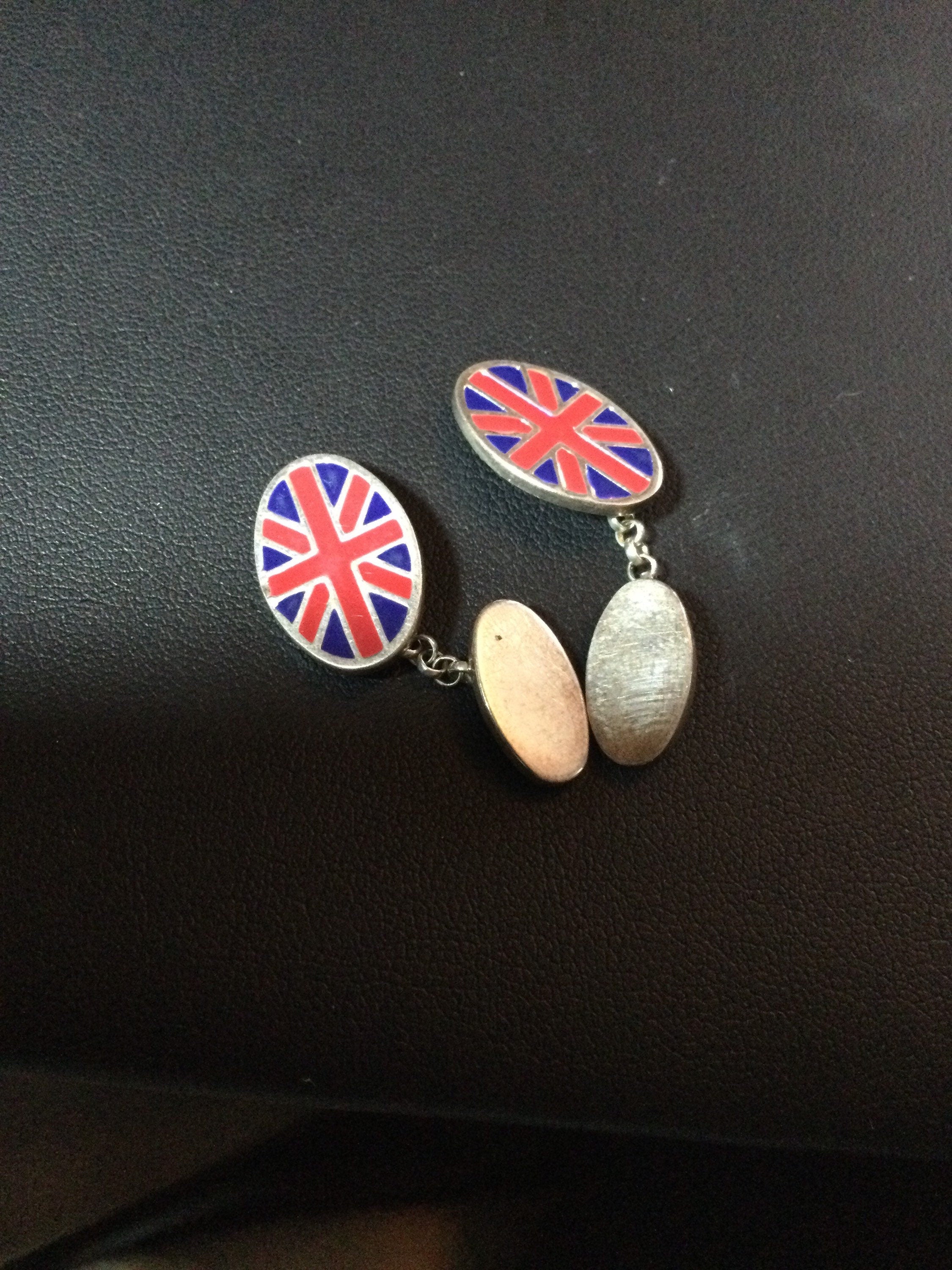Vintage Union Jack Sterling Silver Cufflinks: Enamel England Britain