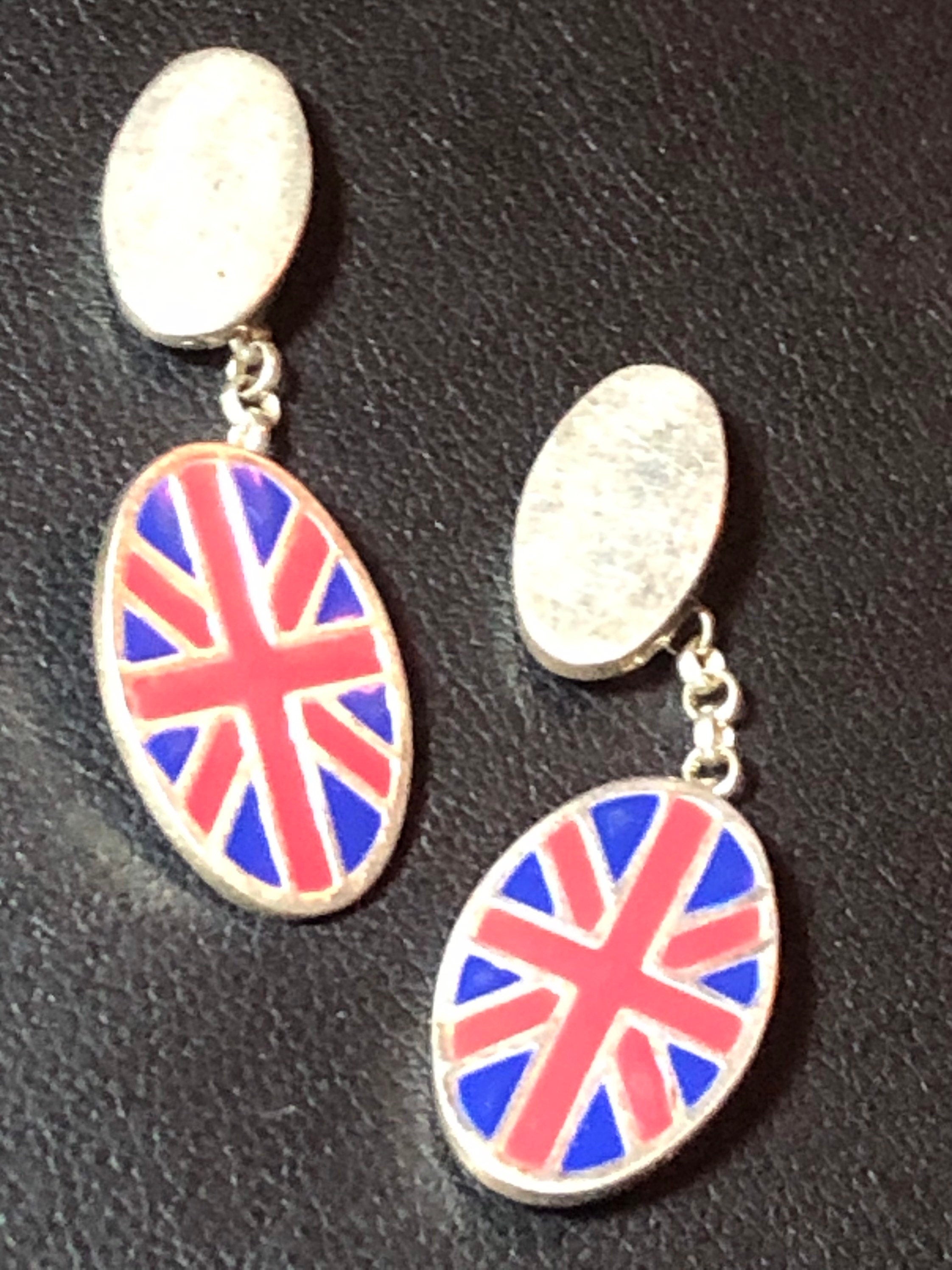 Vintage Union Jack Sterling Silver Cufflinks: Enamel England Britain