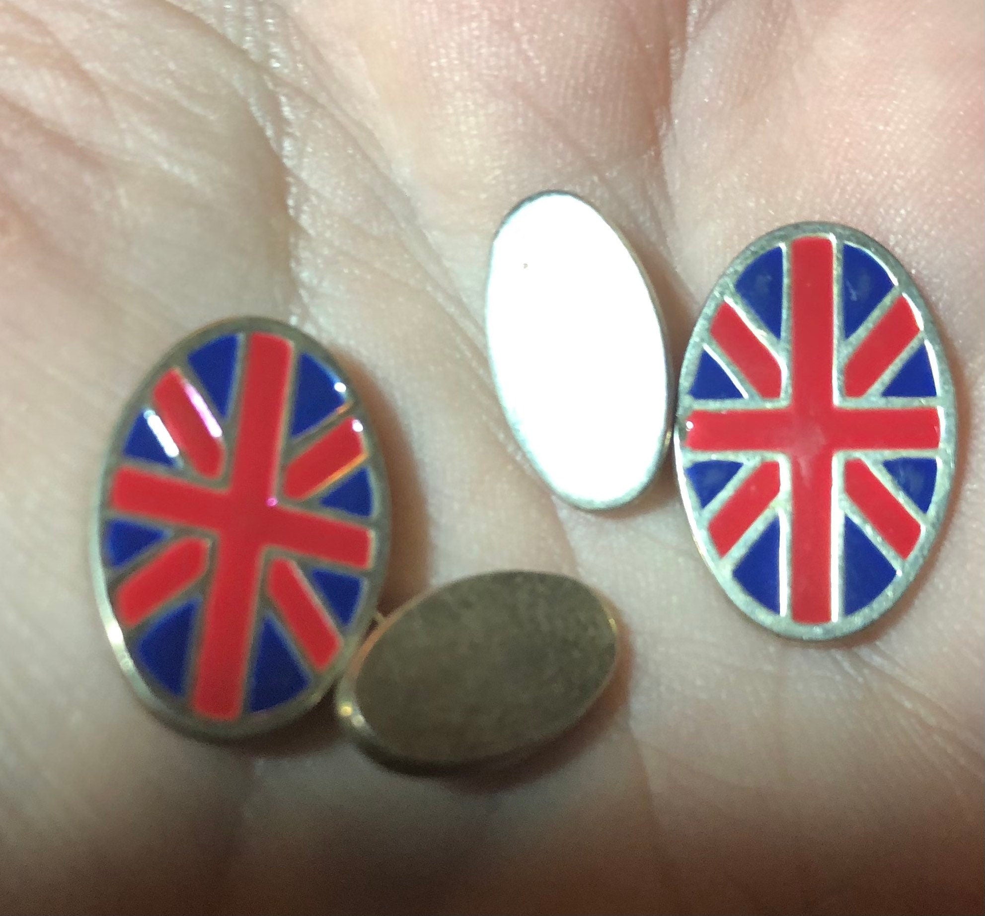 Vintage Union Jack Sterling Silver Cufflinks: Enamel England Britain