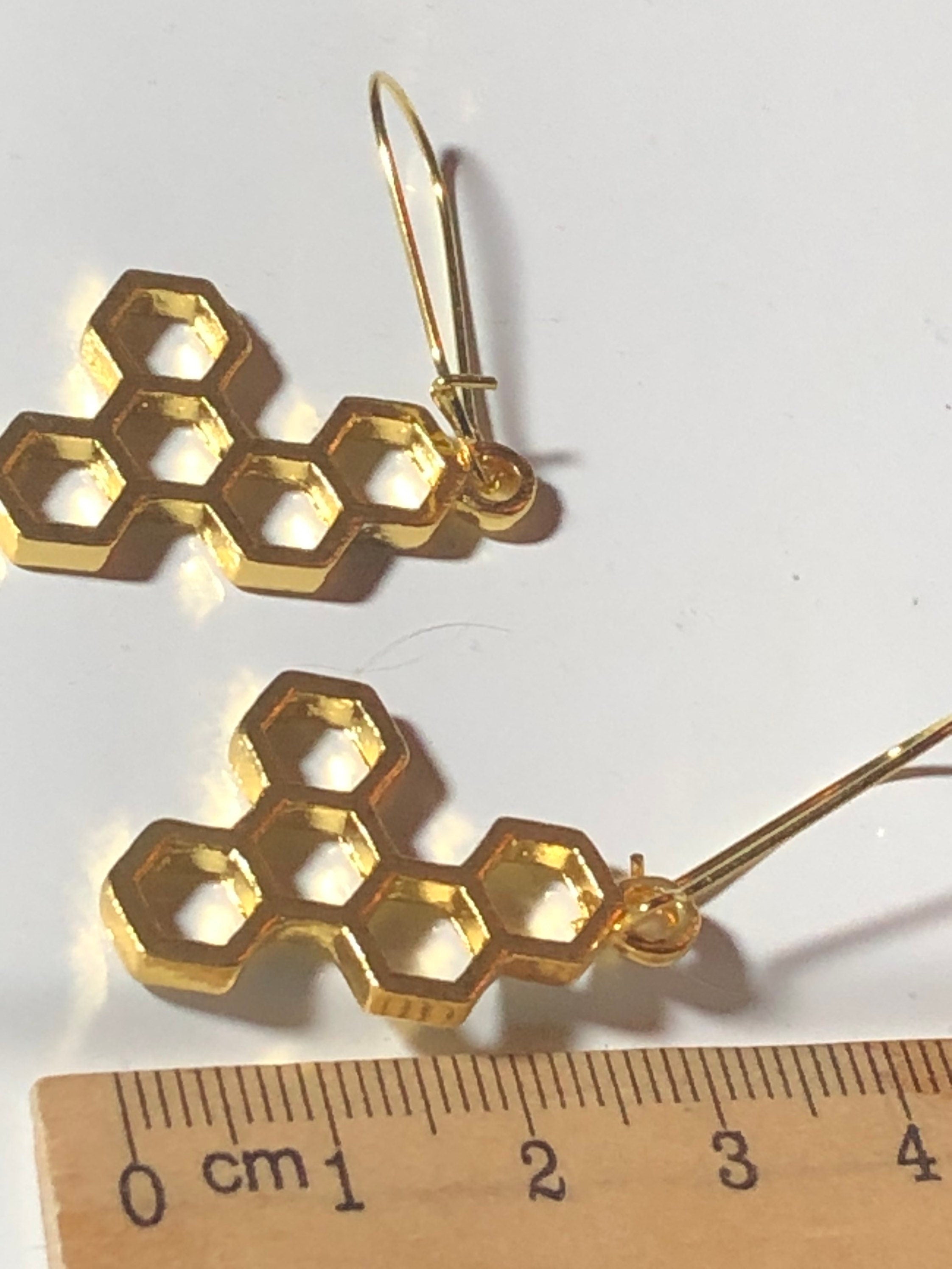 gold tone honeycomb bee cells drop earrings for pierced ears