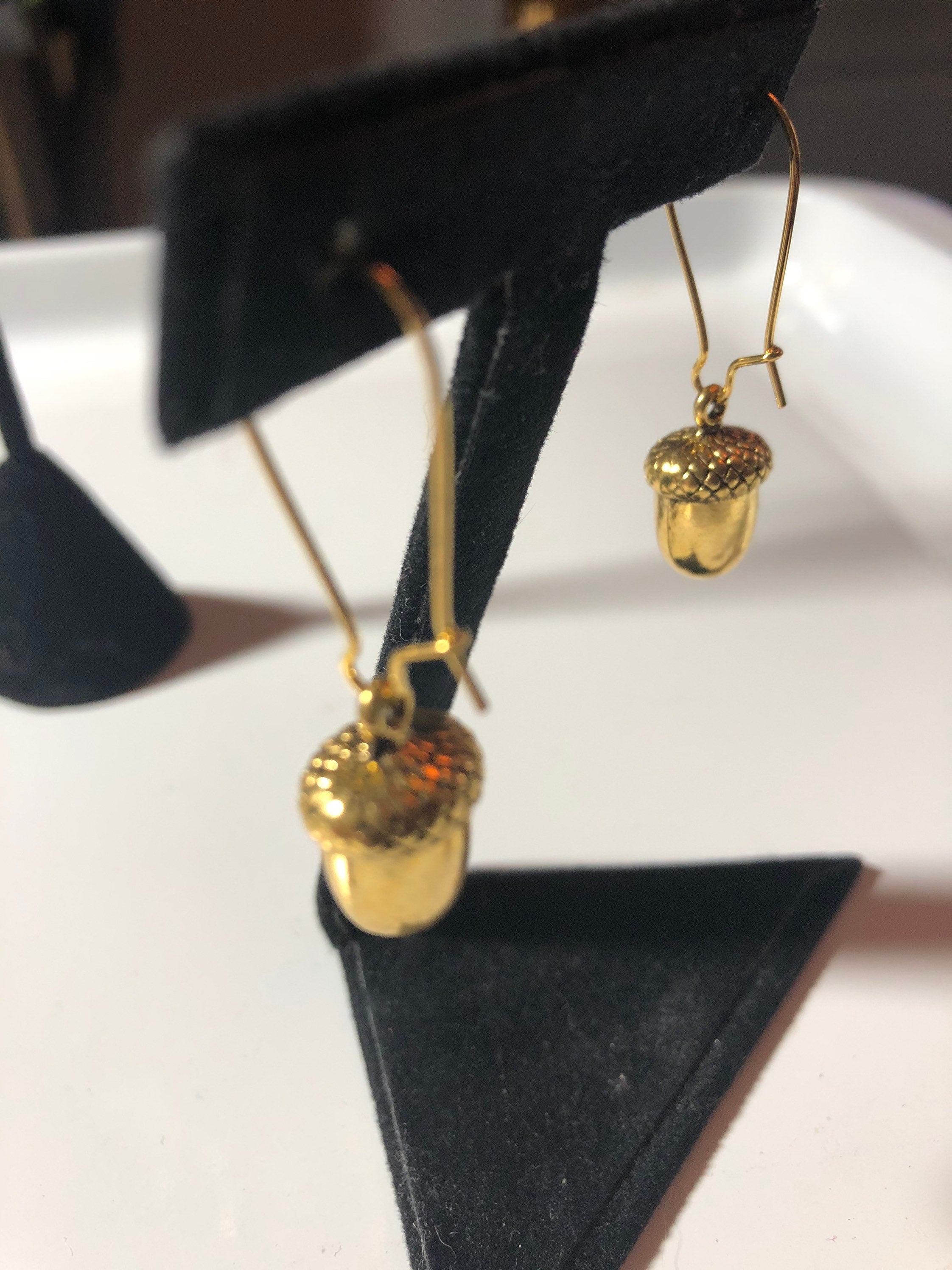 acorn drop earrings for pierced ears gold tone brass heavy