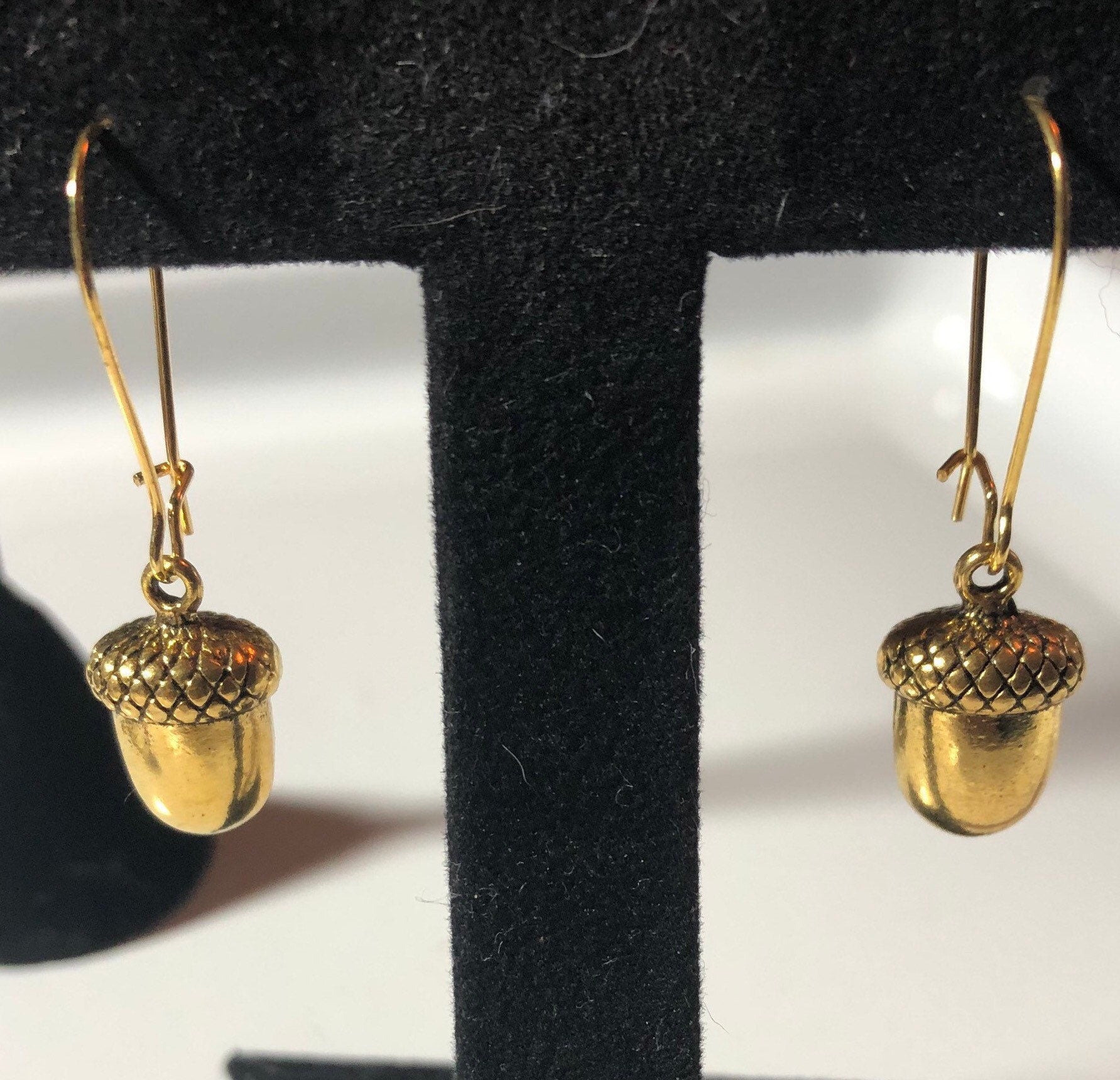 acorn drop earrings for pierced ears gold tone brass heavy