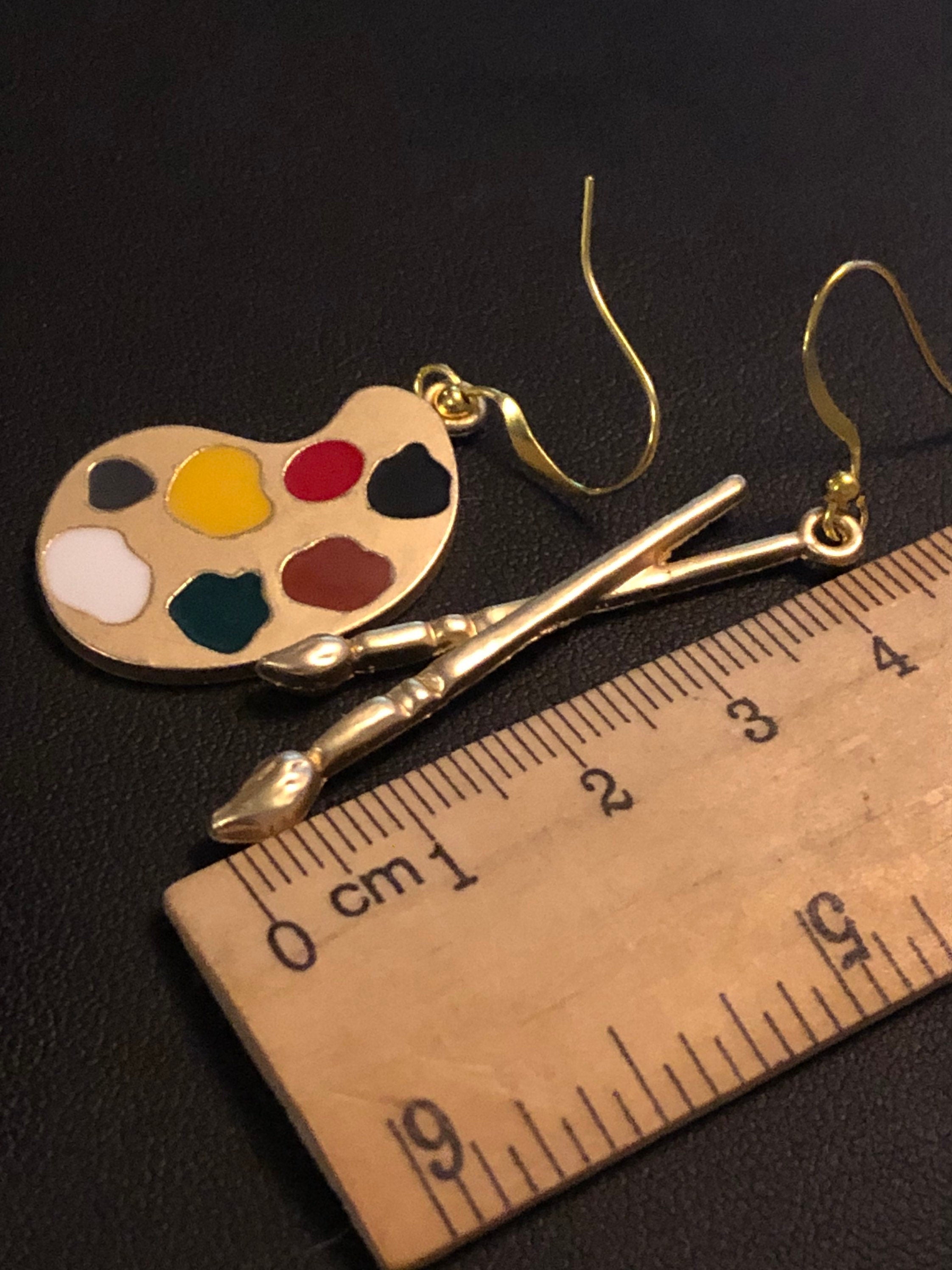 Novelty artists paint pallet pierced drop earrings gold tone