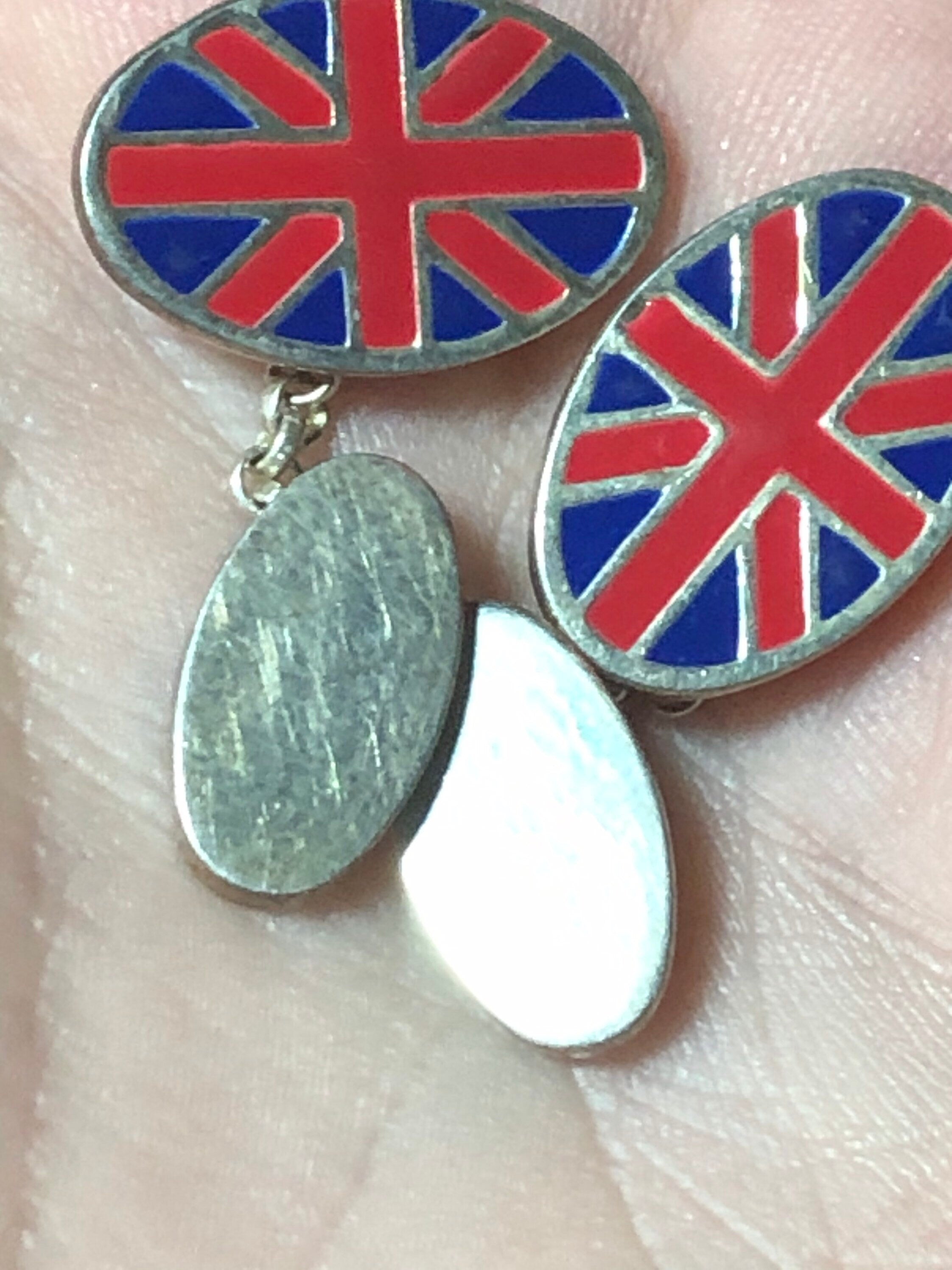 Vintage Union Jack Sterling Silver Cufflinks: Enamel England Britain
