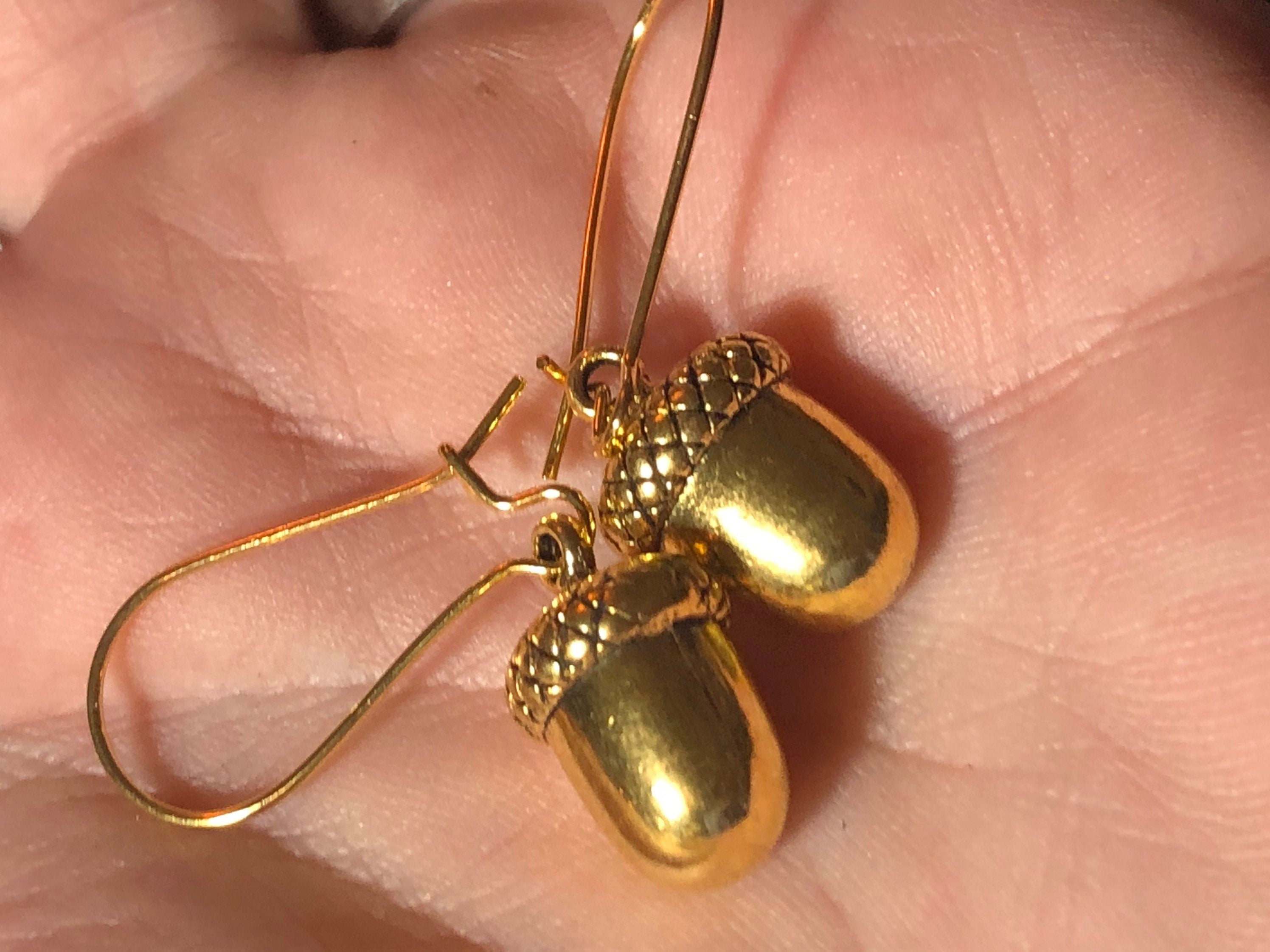 acorn drop earrings for pierced ears gold tone brass heavy