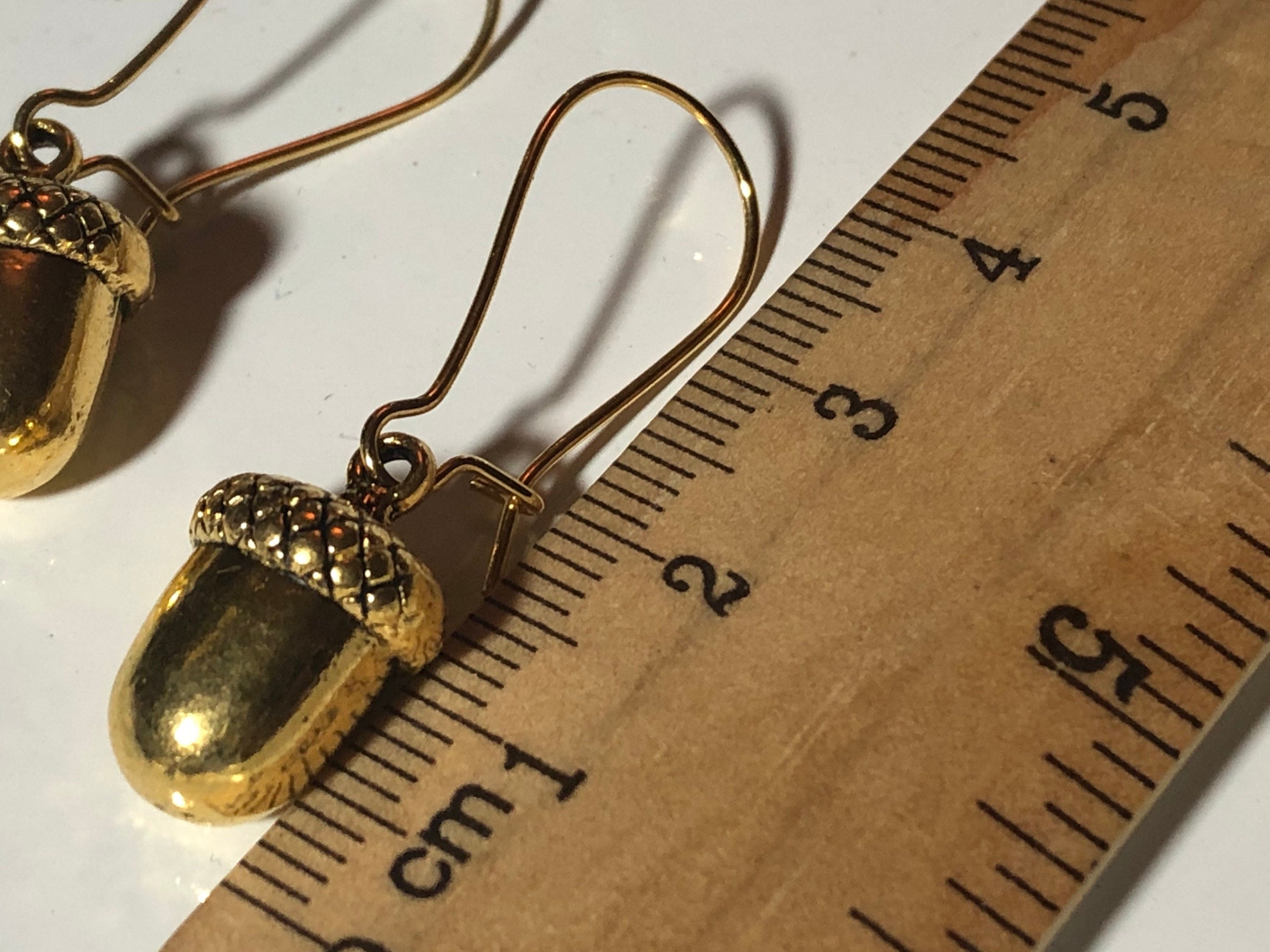 acorn drop earrings for pierced ears gold tone brass heavy