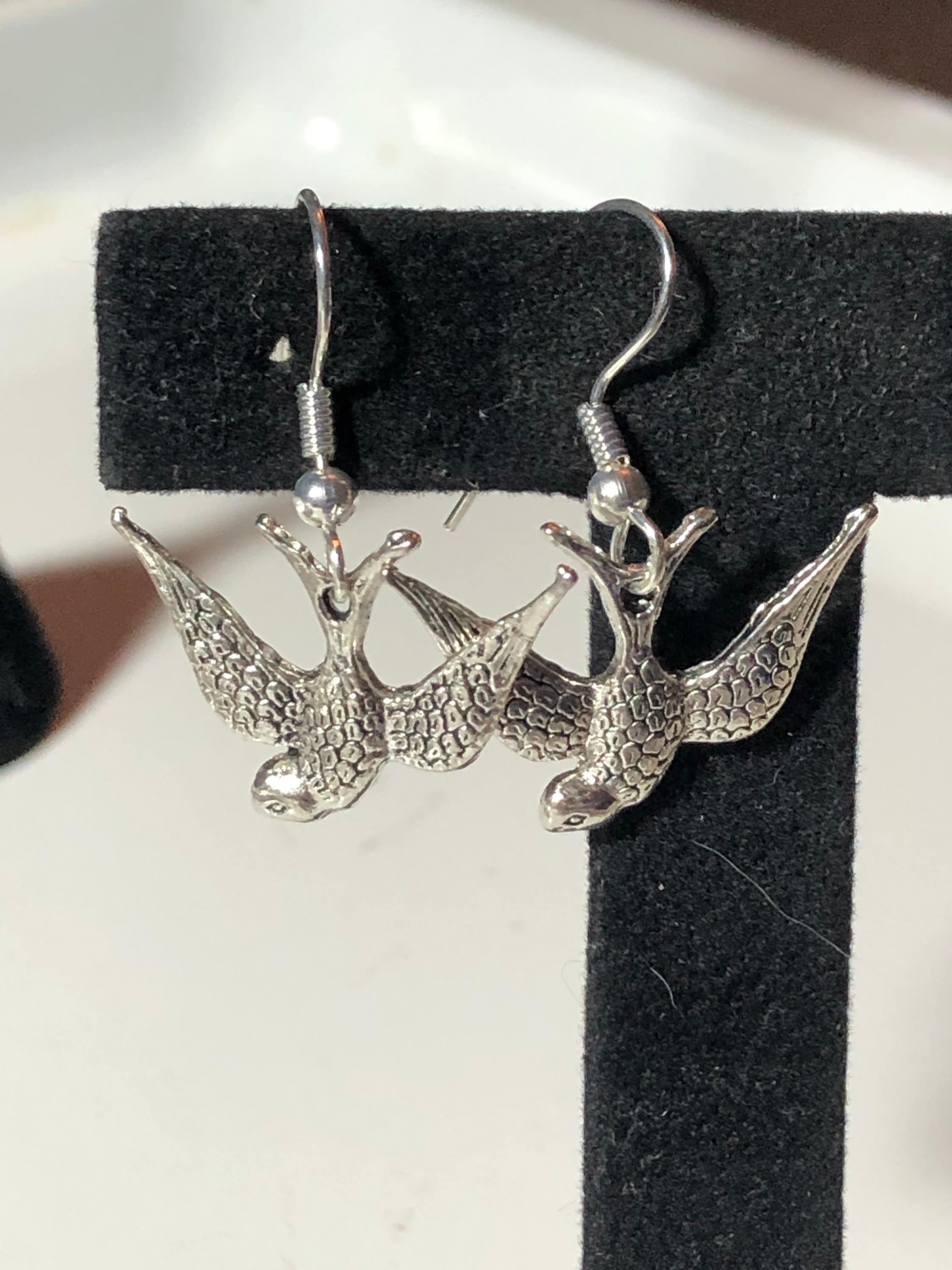 1950s style bluebird bird swallow earrings pierced ears