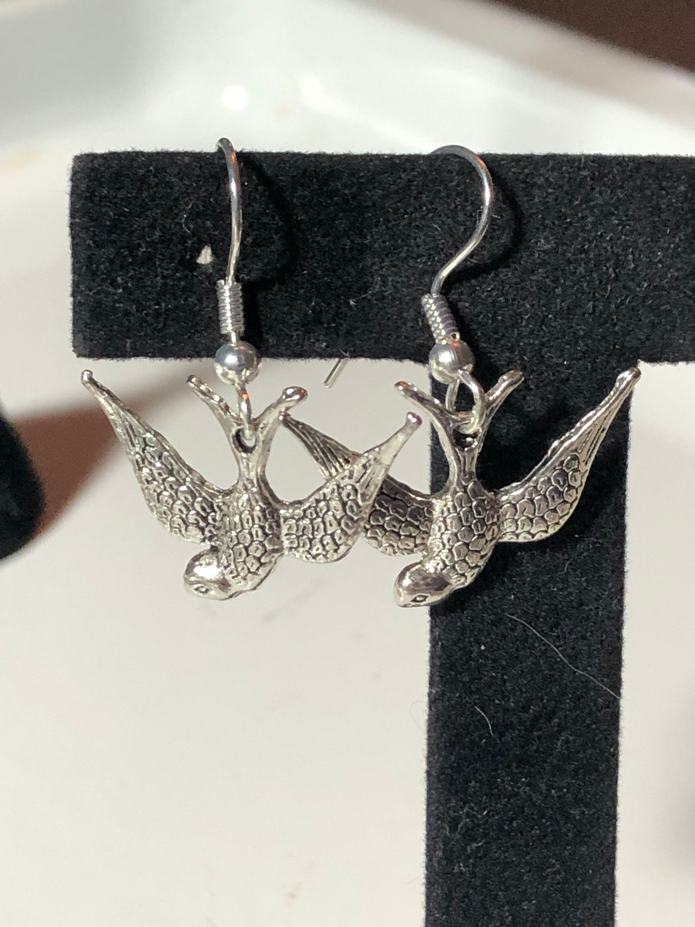 1950s style bluebird bird swallow earrings pierced ears