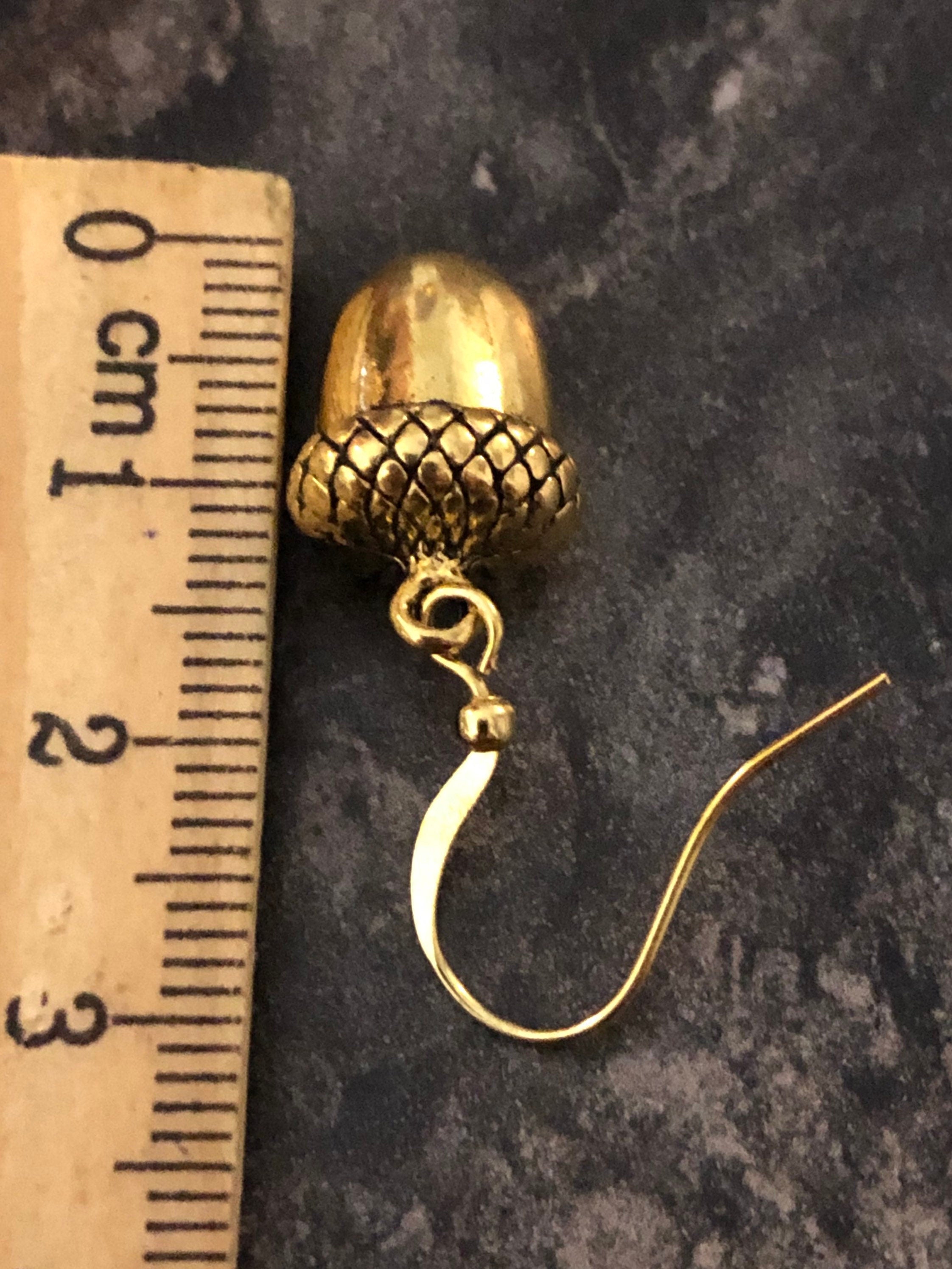 Gold acorn drop earrings brass Victorian style