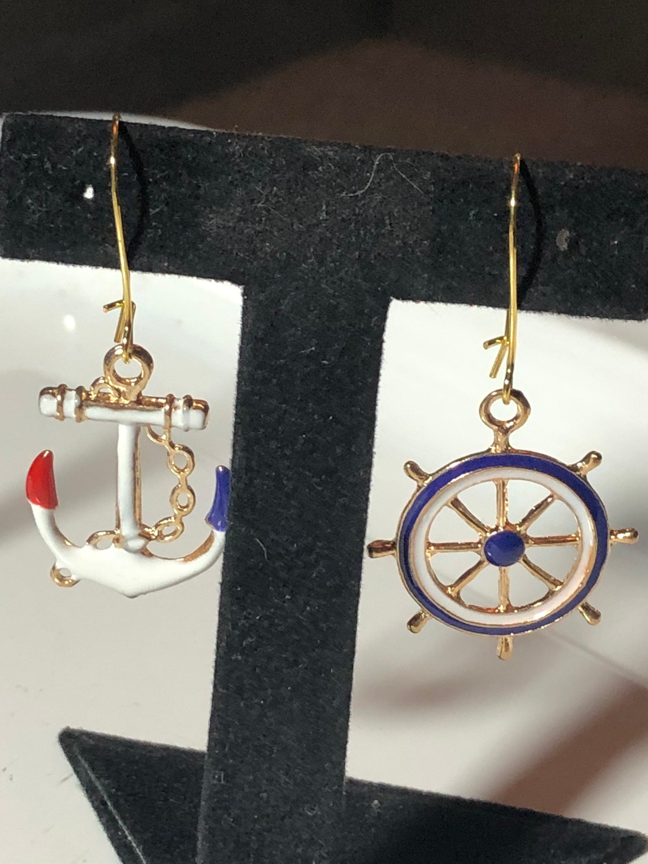 Nautical silver metal lighthouse dangly  earrings pierced ears