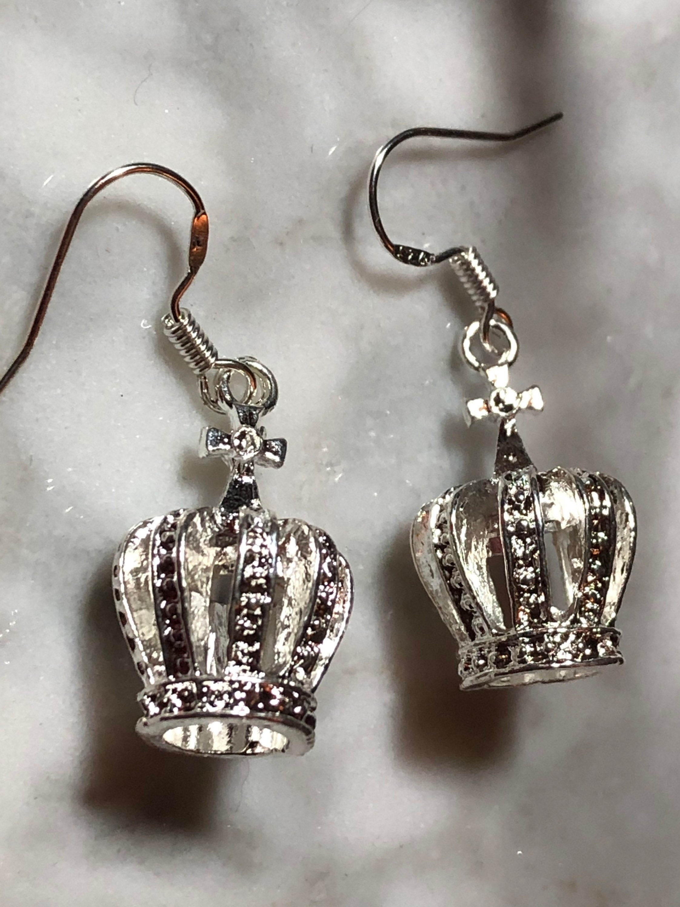Kings coronation royal crown earrings silver tone pierced ears