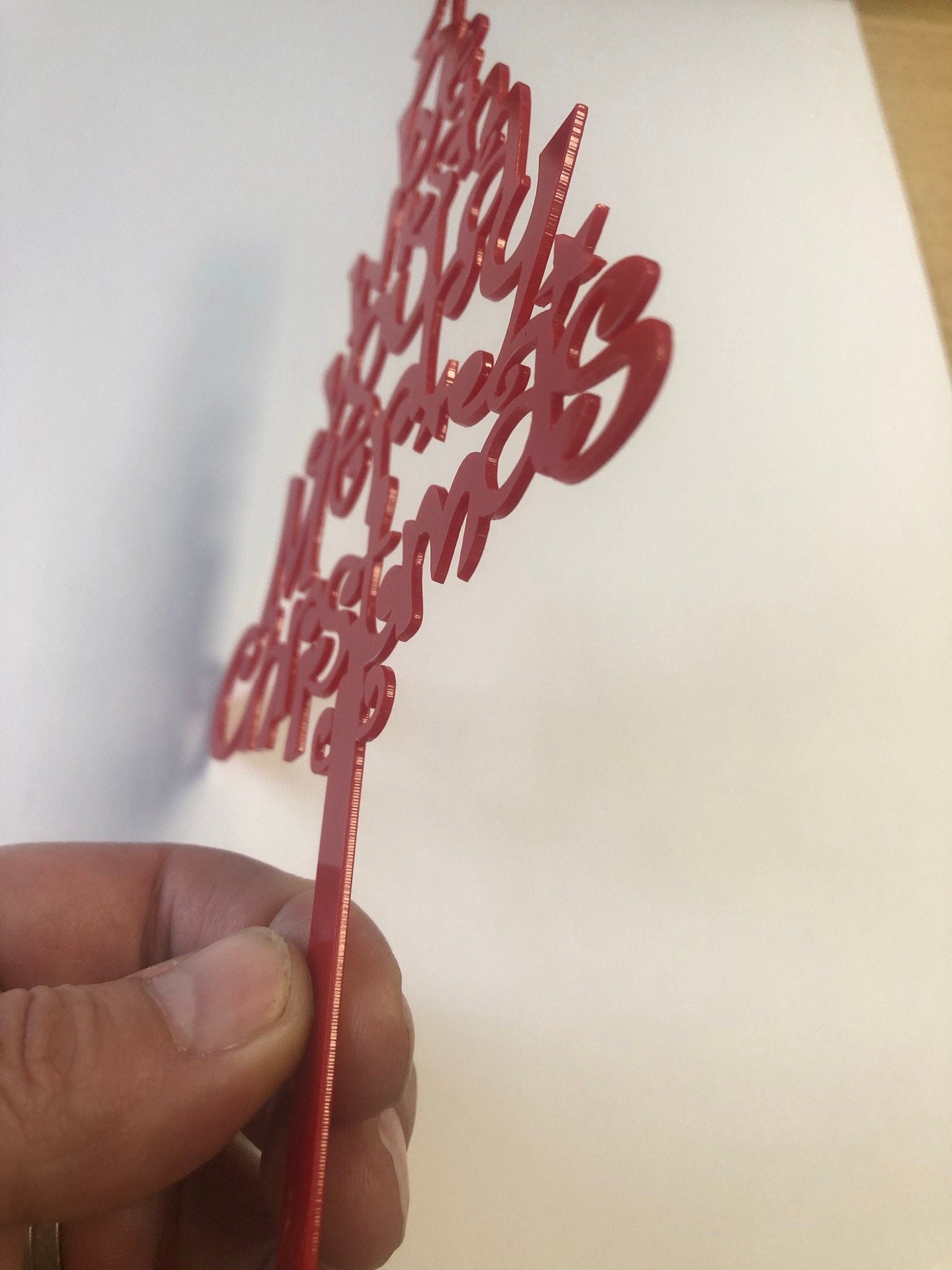 Red Christmas tree Cake Topper ( We wish you a merry Christmas) Acrylic