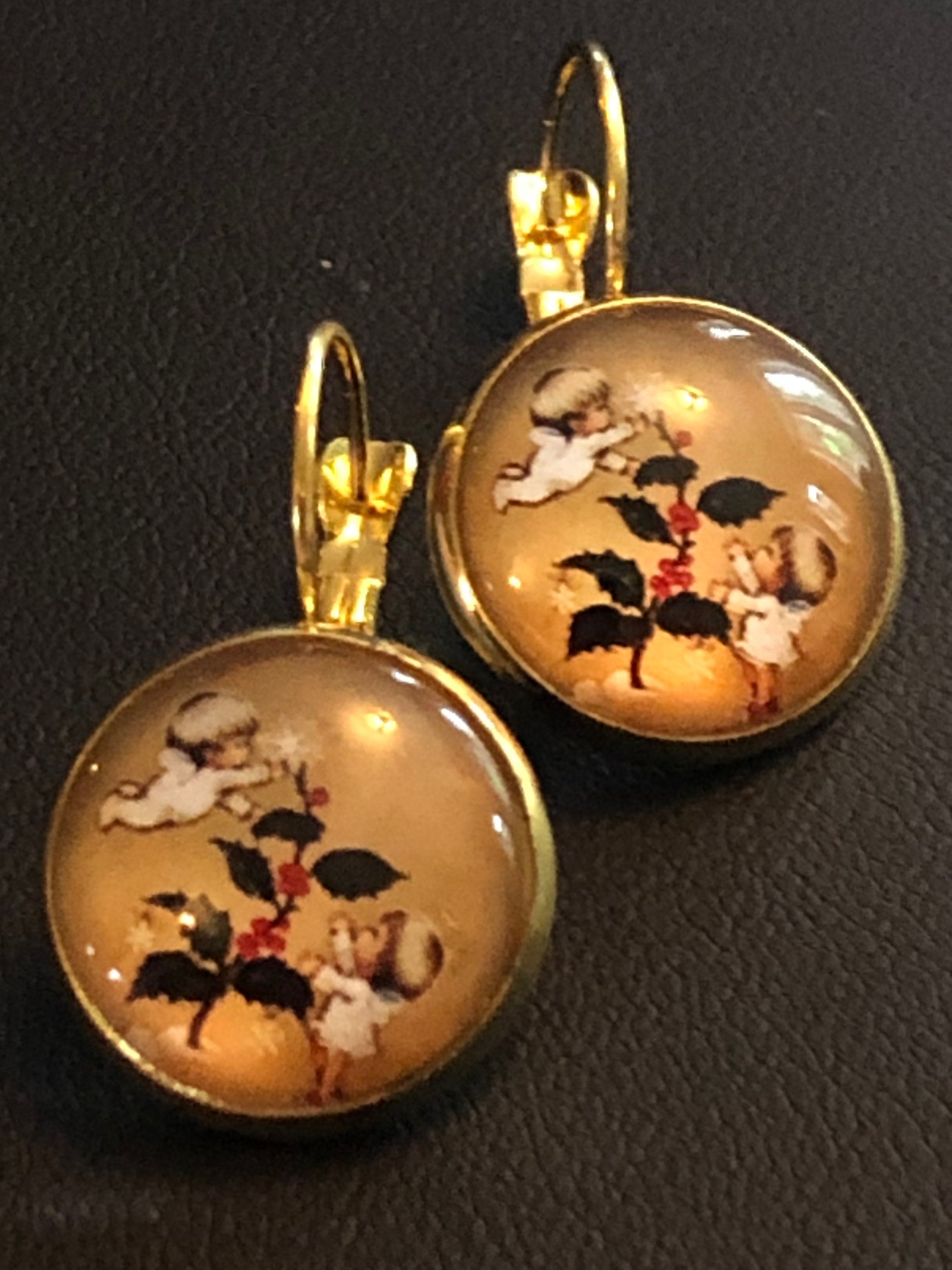 Christmas holly drop earrings ear wires girls stocking filler