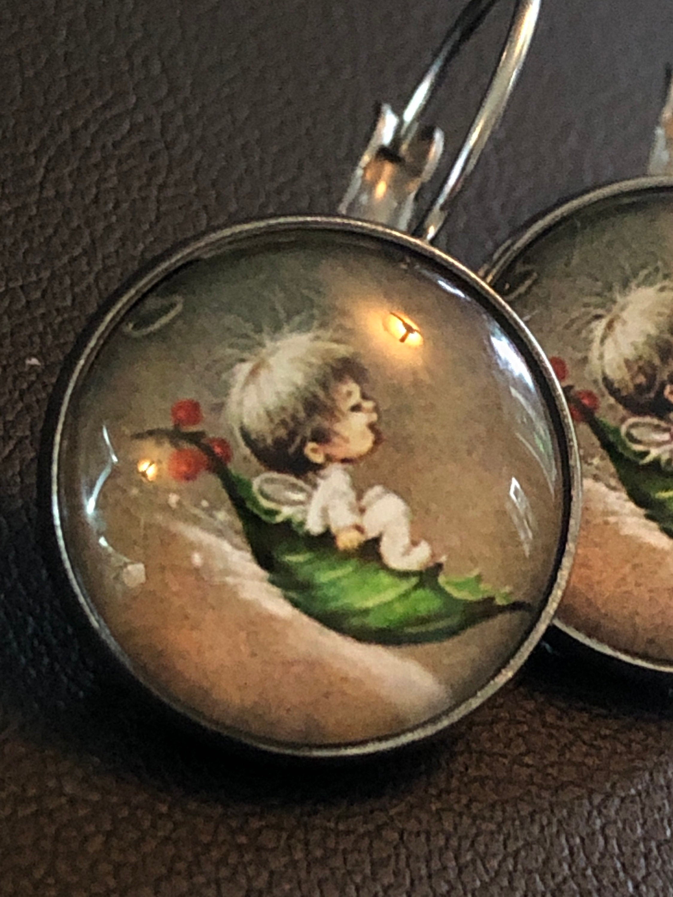 Stainless steel Christmas holly drop earrings