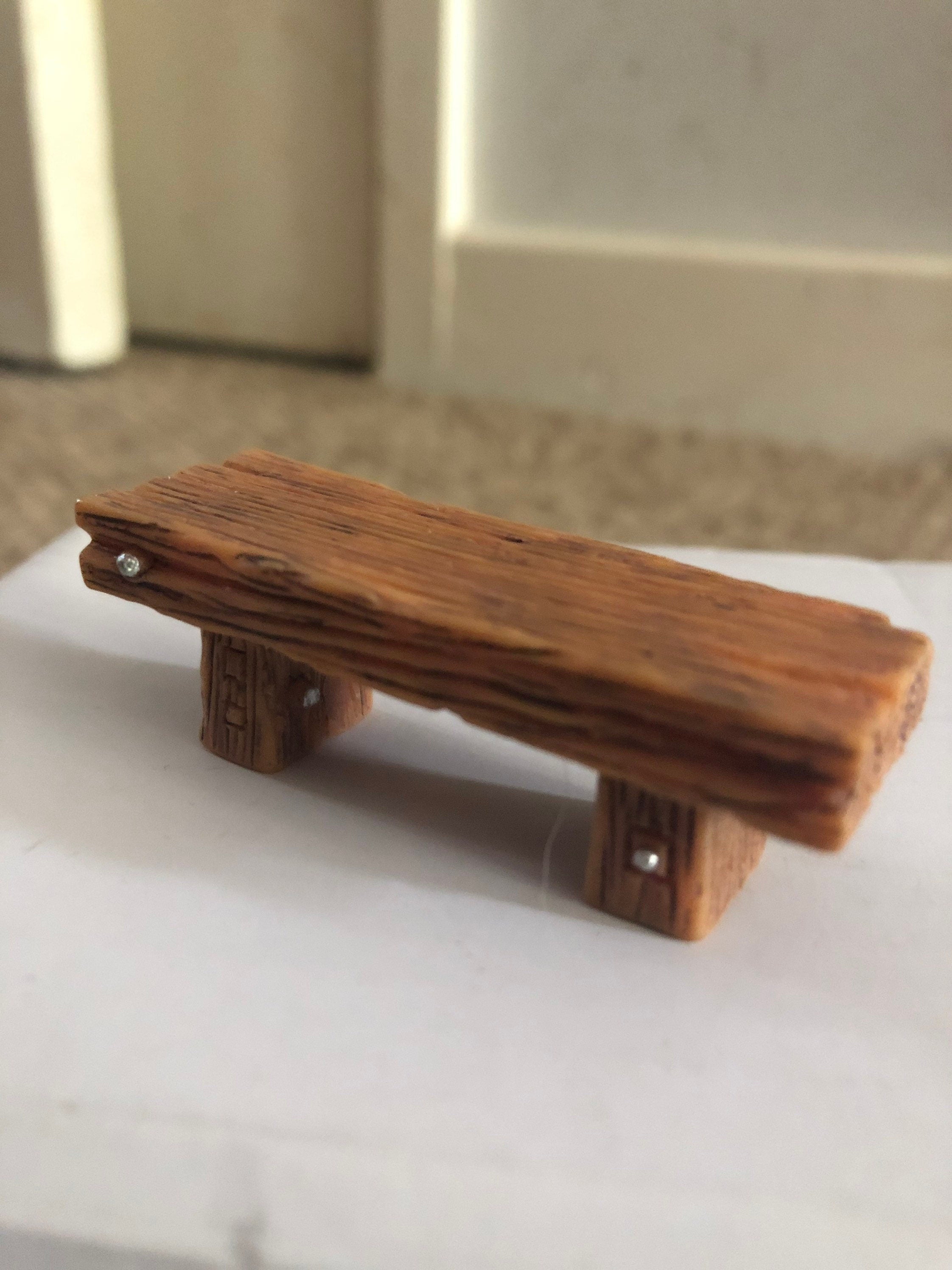 MID BROWN Miniature Resin Cake topper rustic faux wooden bench seat cake decoration