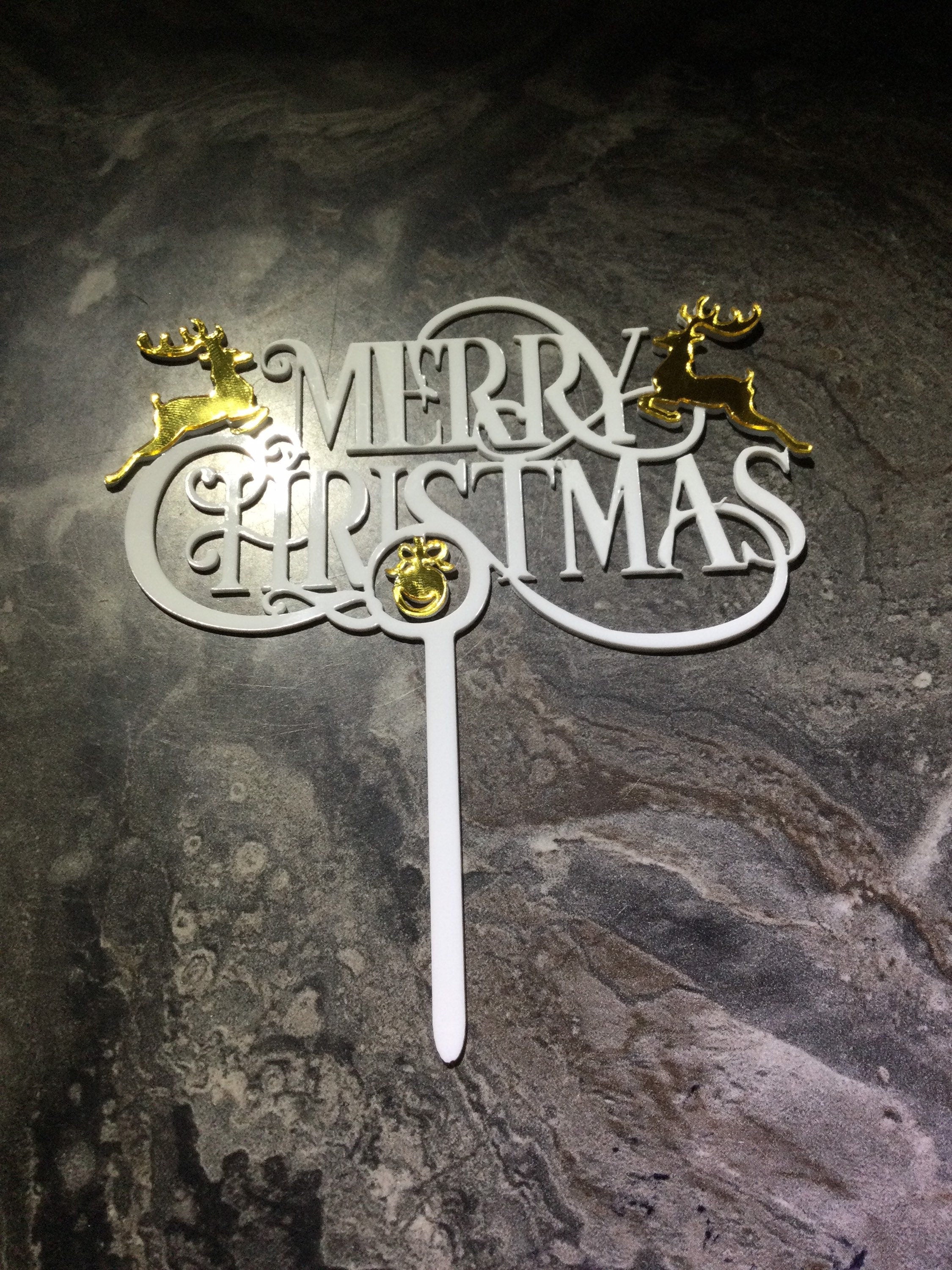 Merry Christmas Cake Topper Nordic Hygge Acrylic white icing cake decorations